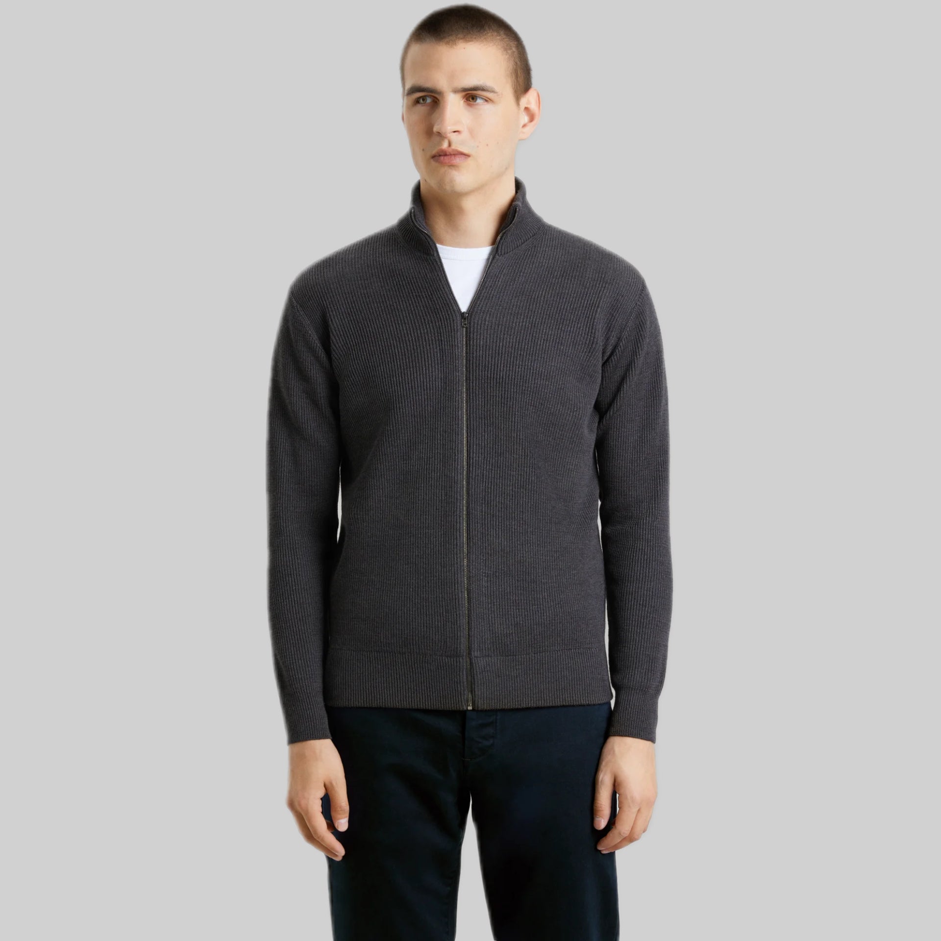 Asket full zip, Gray, men, frontside model