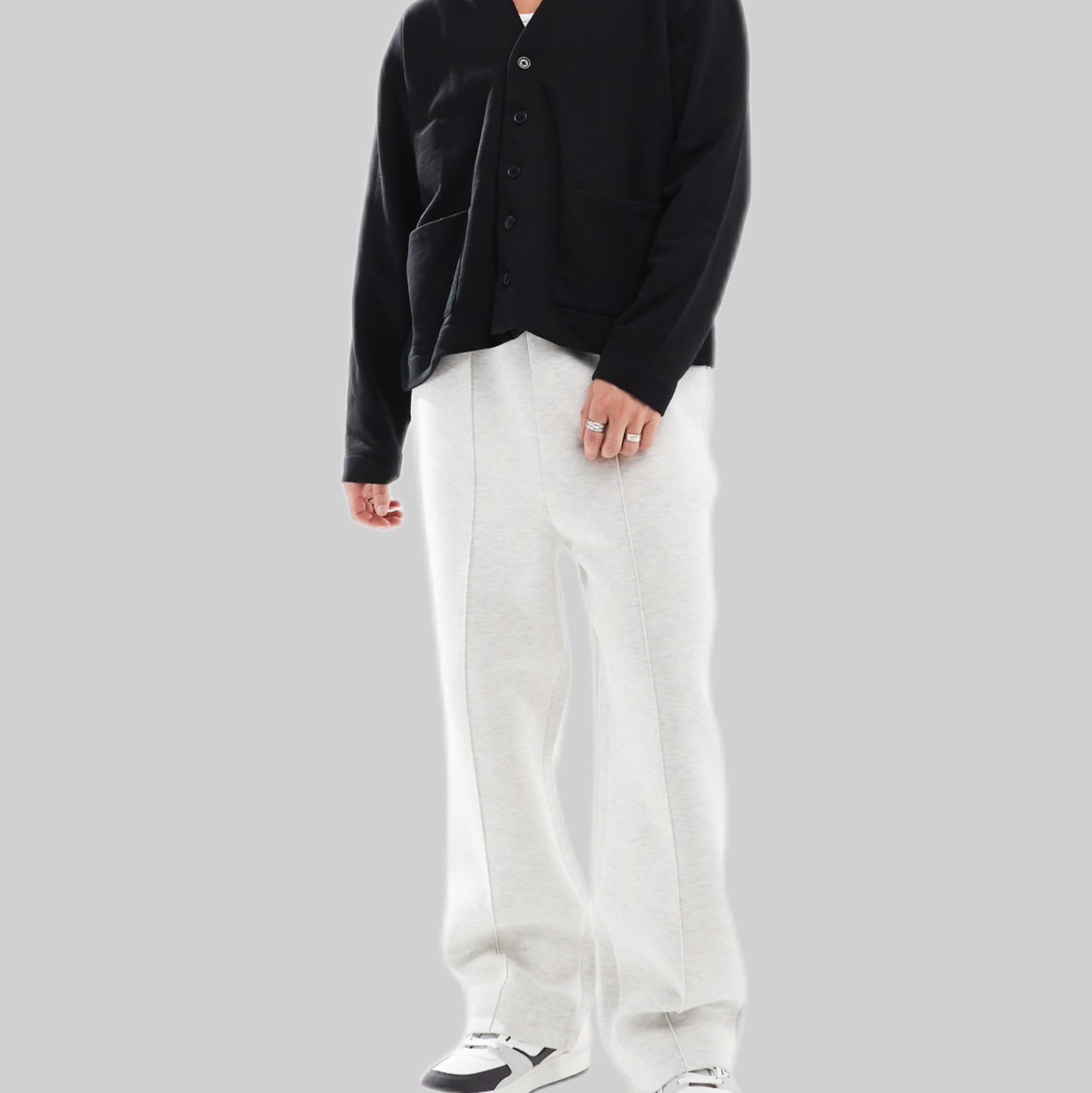 Straight Leg Scuba Joggers In White Marl