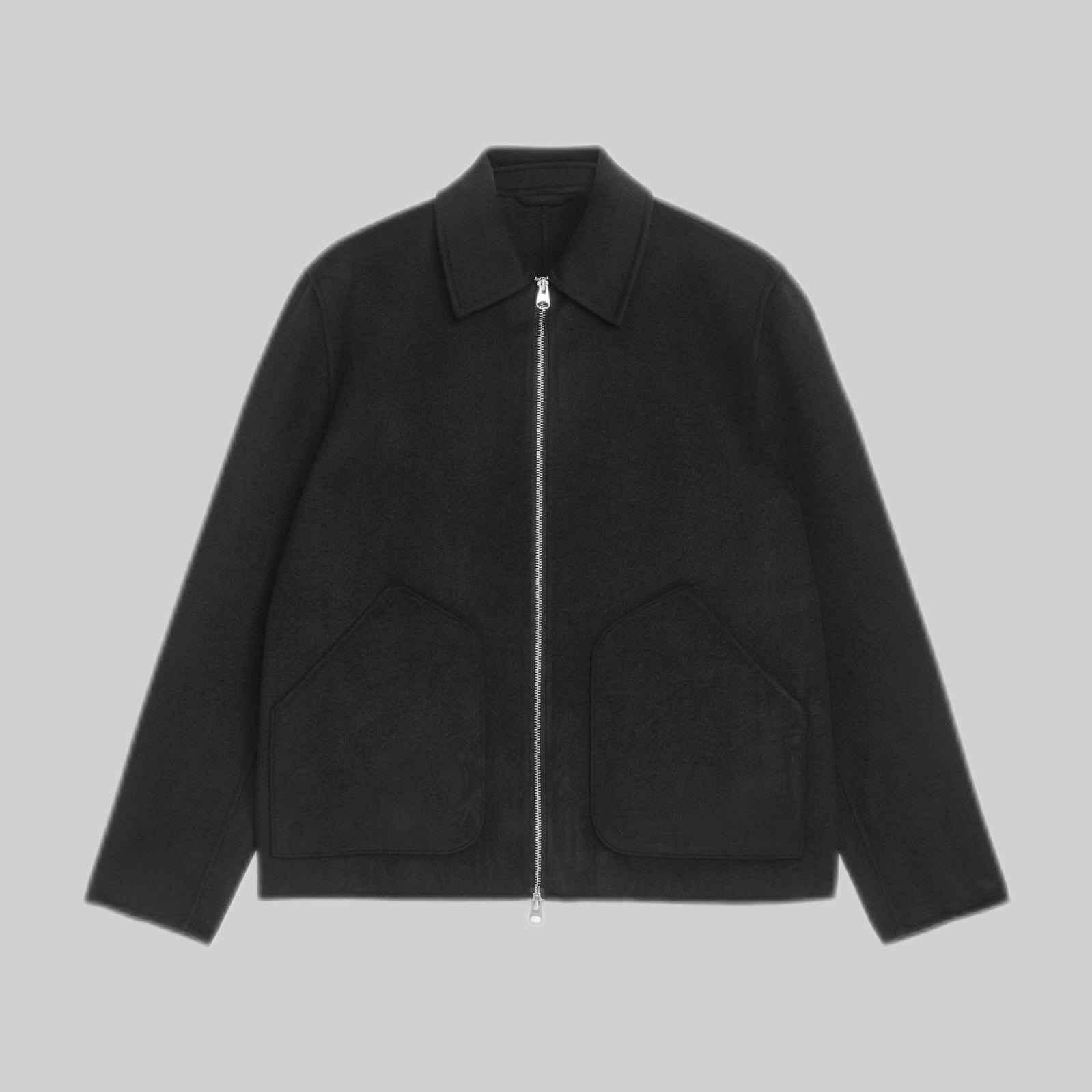 Short Double-Face Wool Jacket - Black