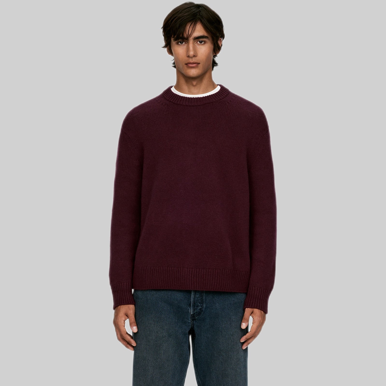 Heavy Knit Wool Blend Jumper - Dark Red