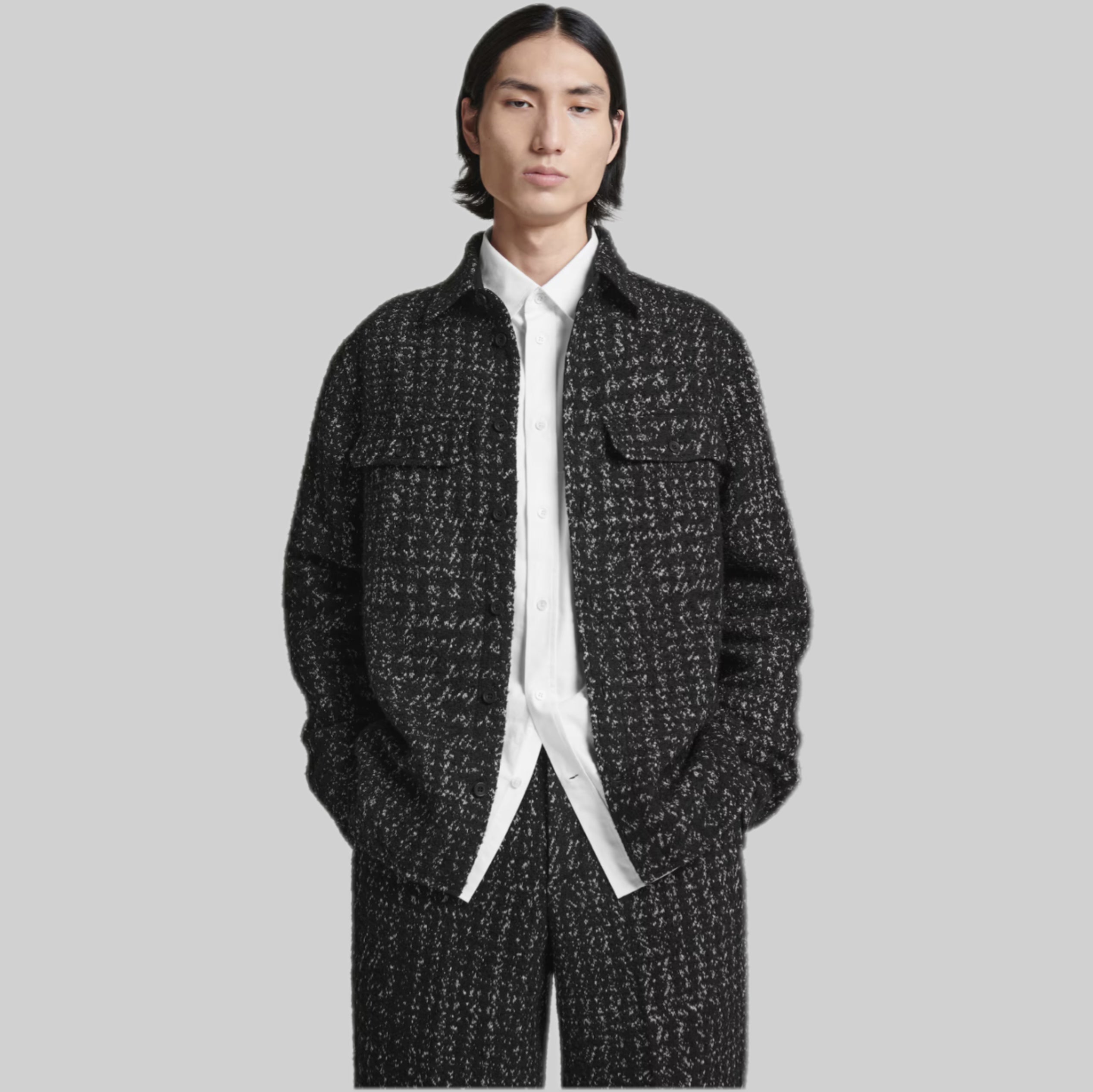 REGULAR HOUNDSTOOTH BOUCLÉ OVERSHIRT - Black / Houndstooth