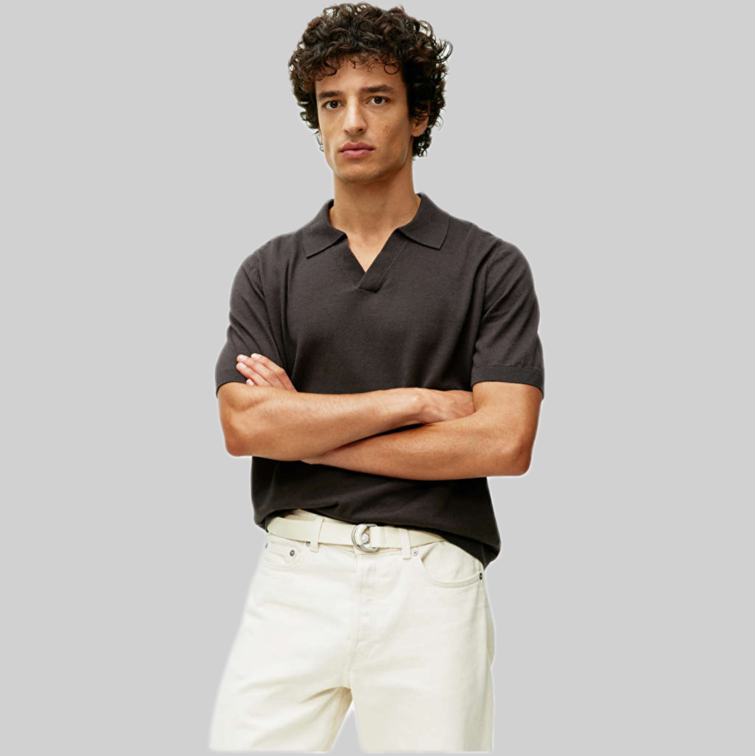 Arket polo shirt, brown, men, frontside model