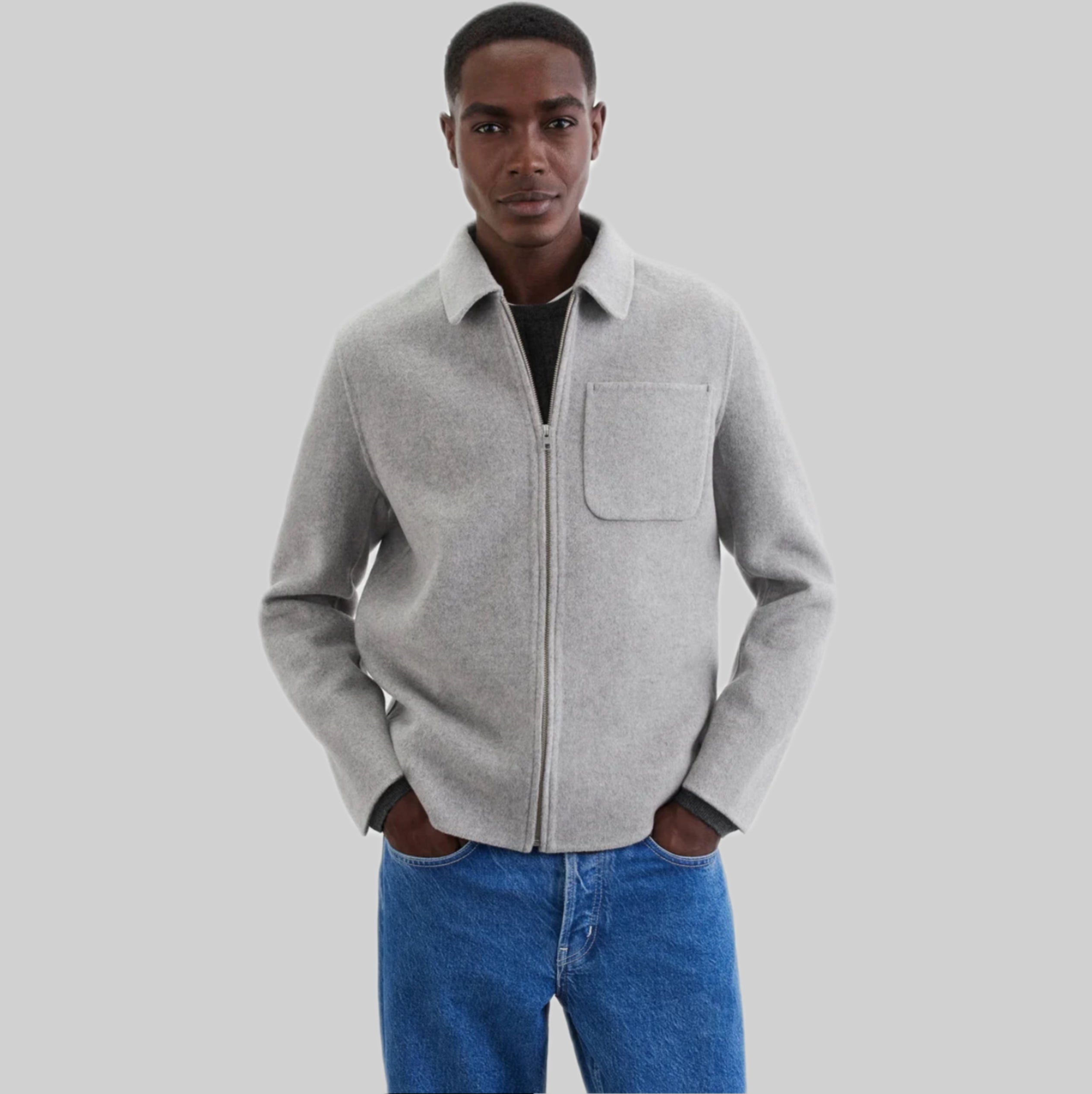 Soft Goat jacket, gray, men, frontside, model