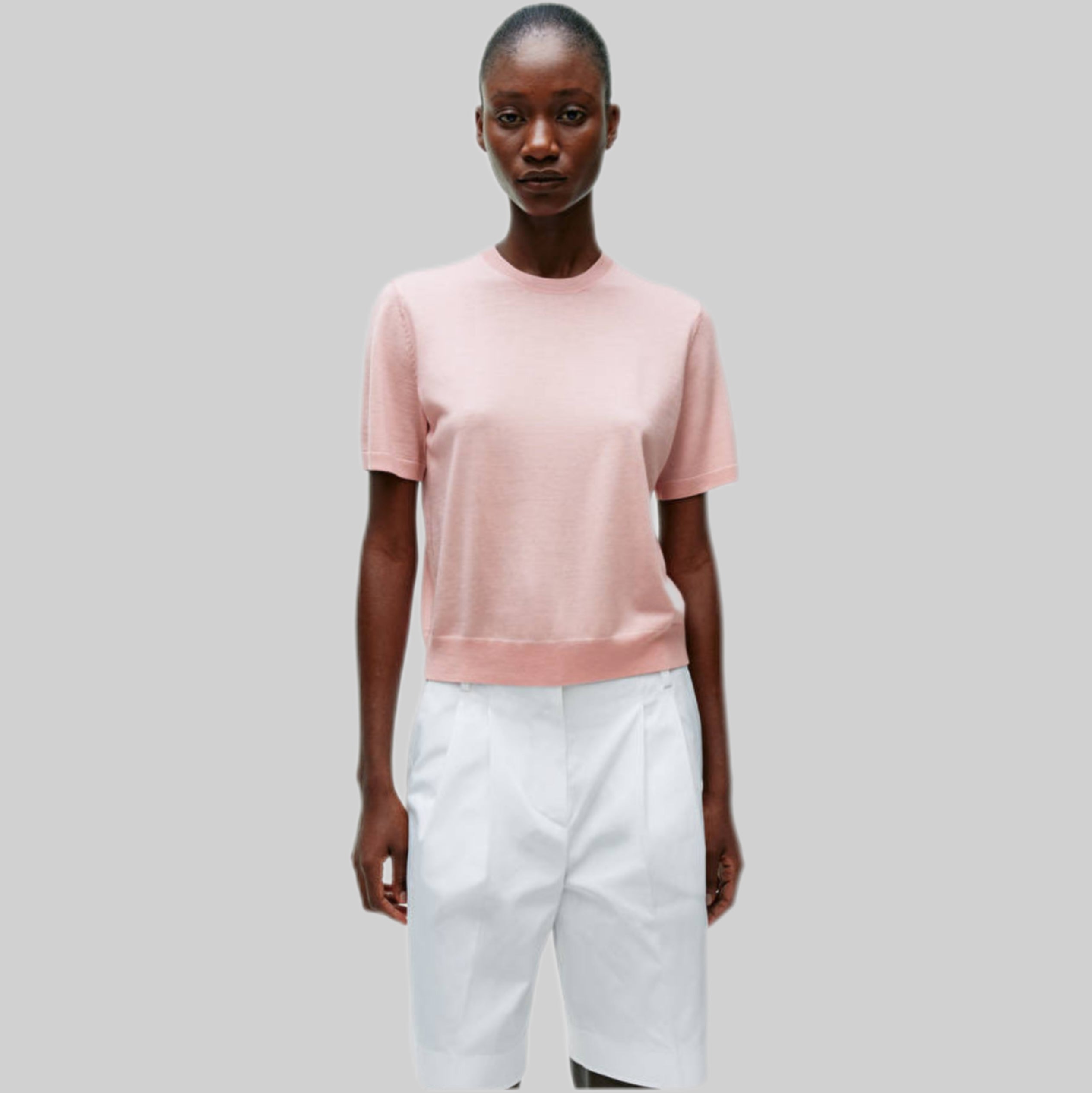 Arket knitwear t-shirt for women, Pink, frontside model