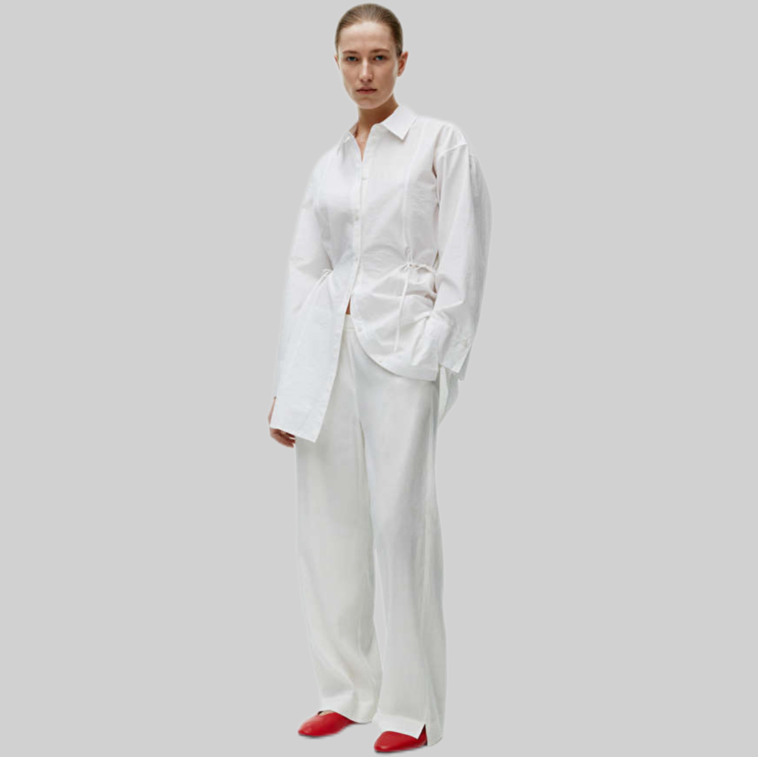 Arket linen pants for women, White, frontside model