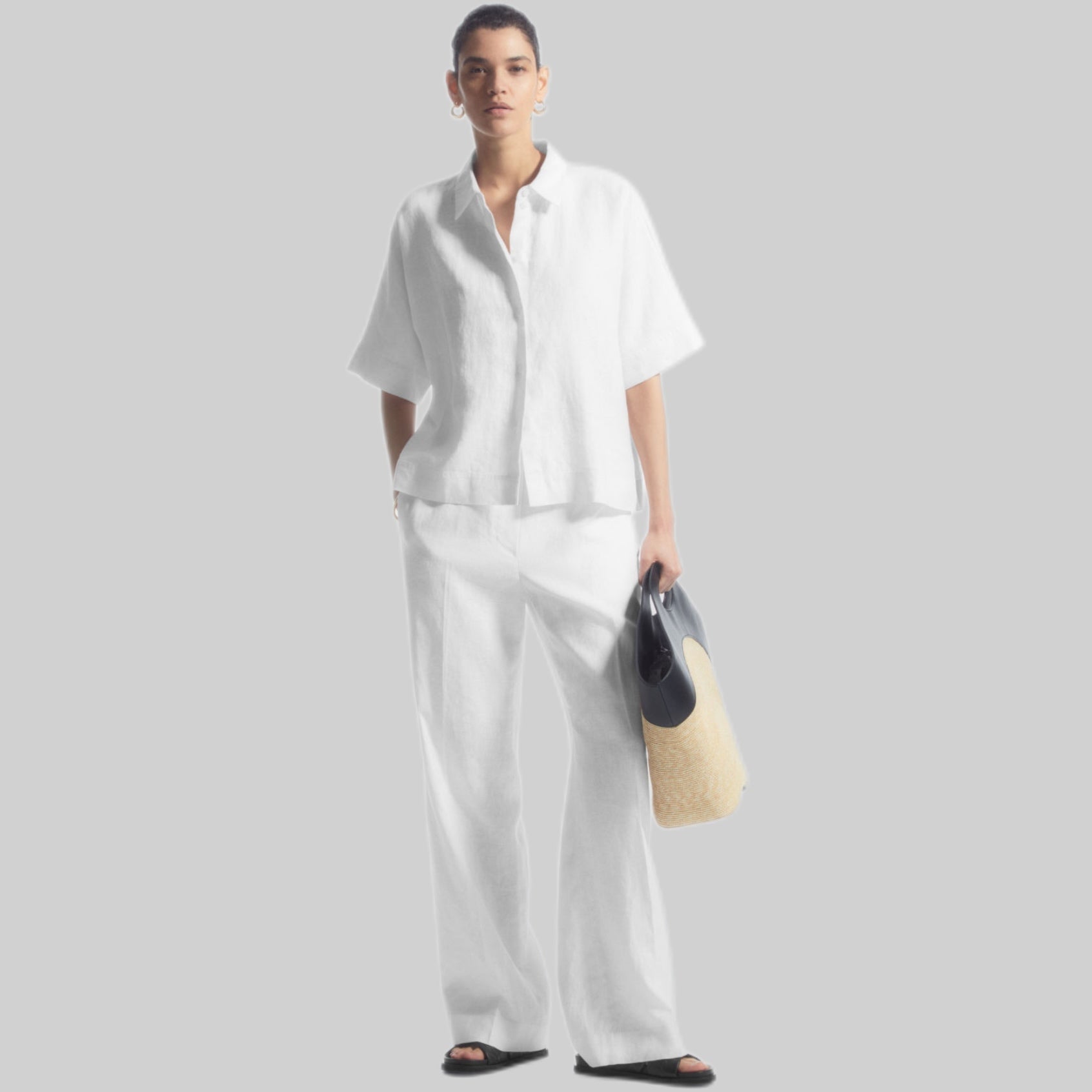 Cos linen pants, women, frontside, white, model