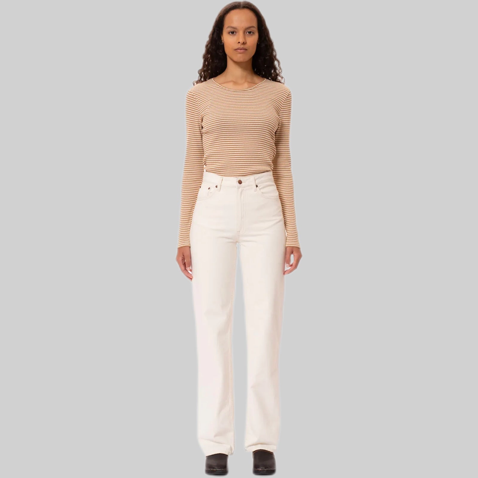 Nudiejeans jeans, white, frontside, women, model