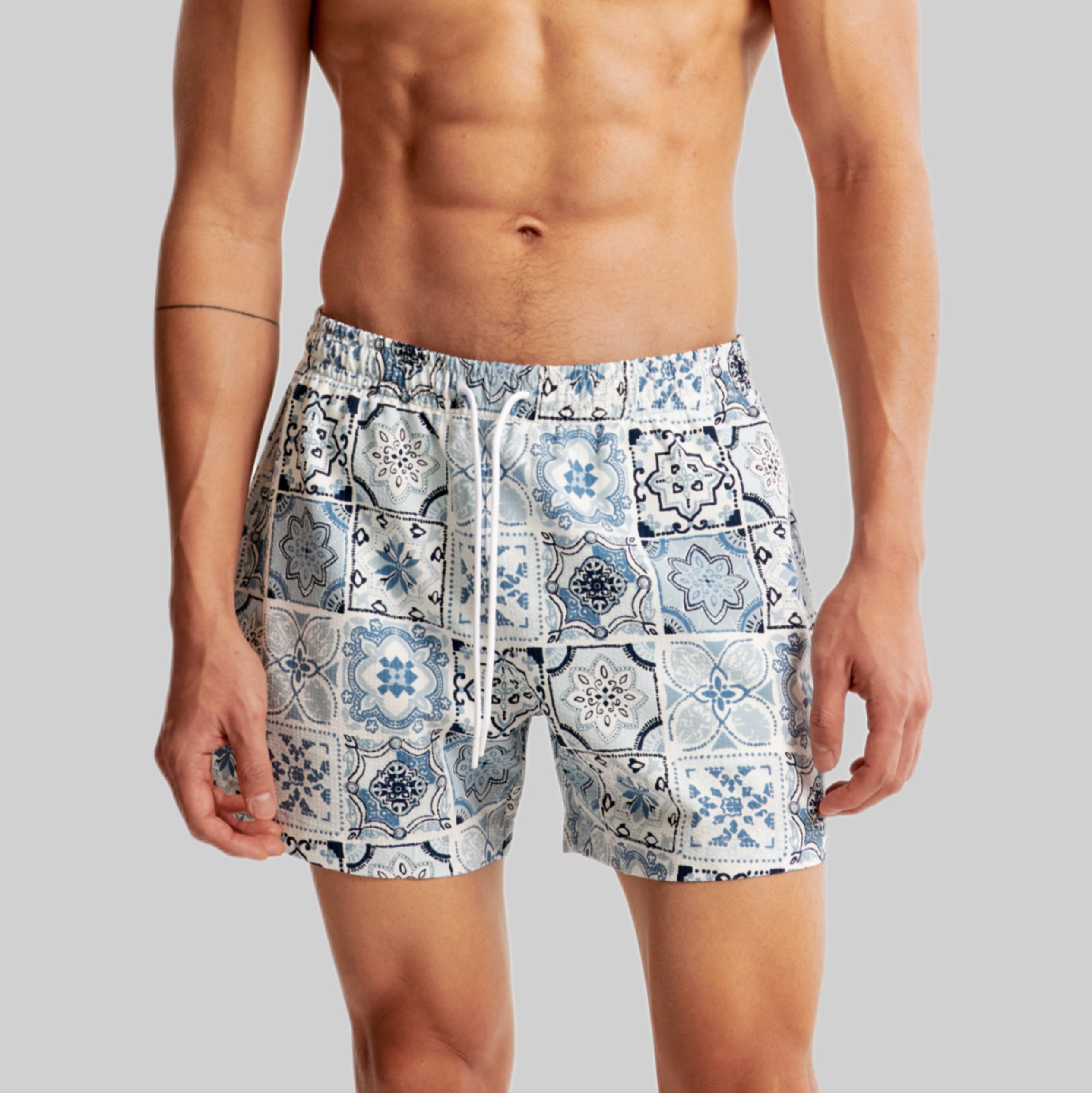 Abercrombie & Fitch swimshort, men, blue, frontside, model