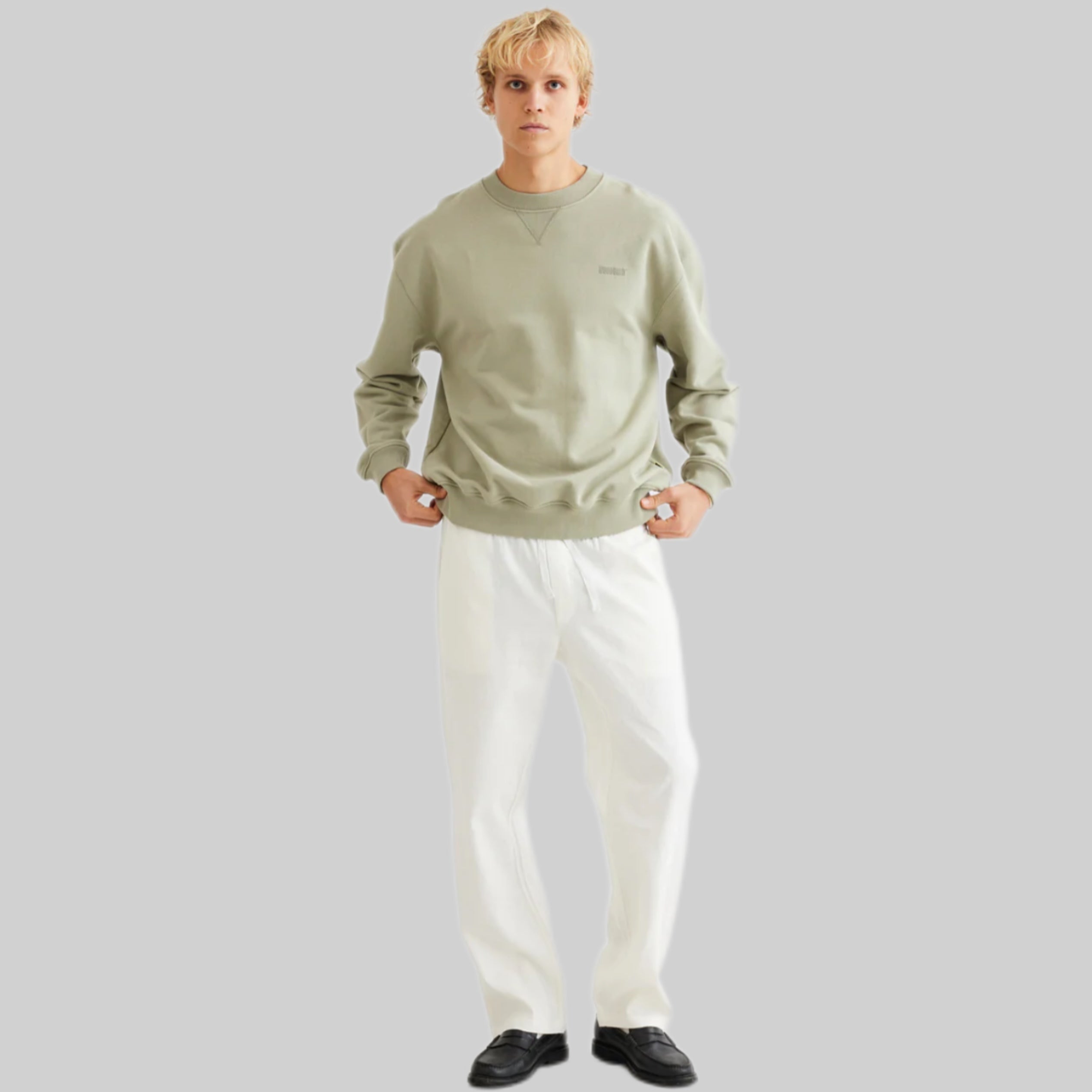 Woodbird linen pants, white, frontside, men, model