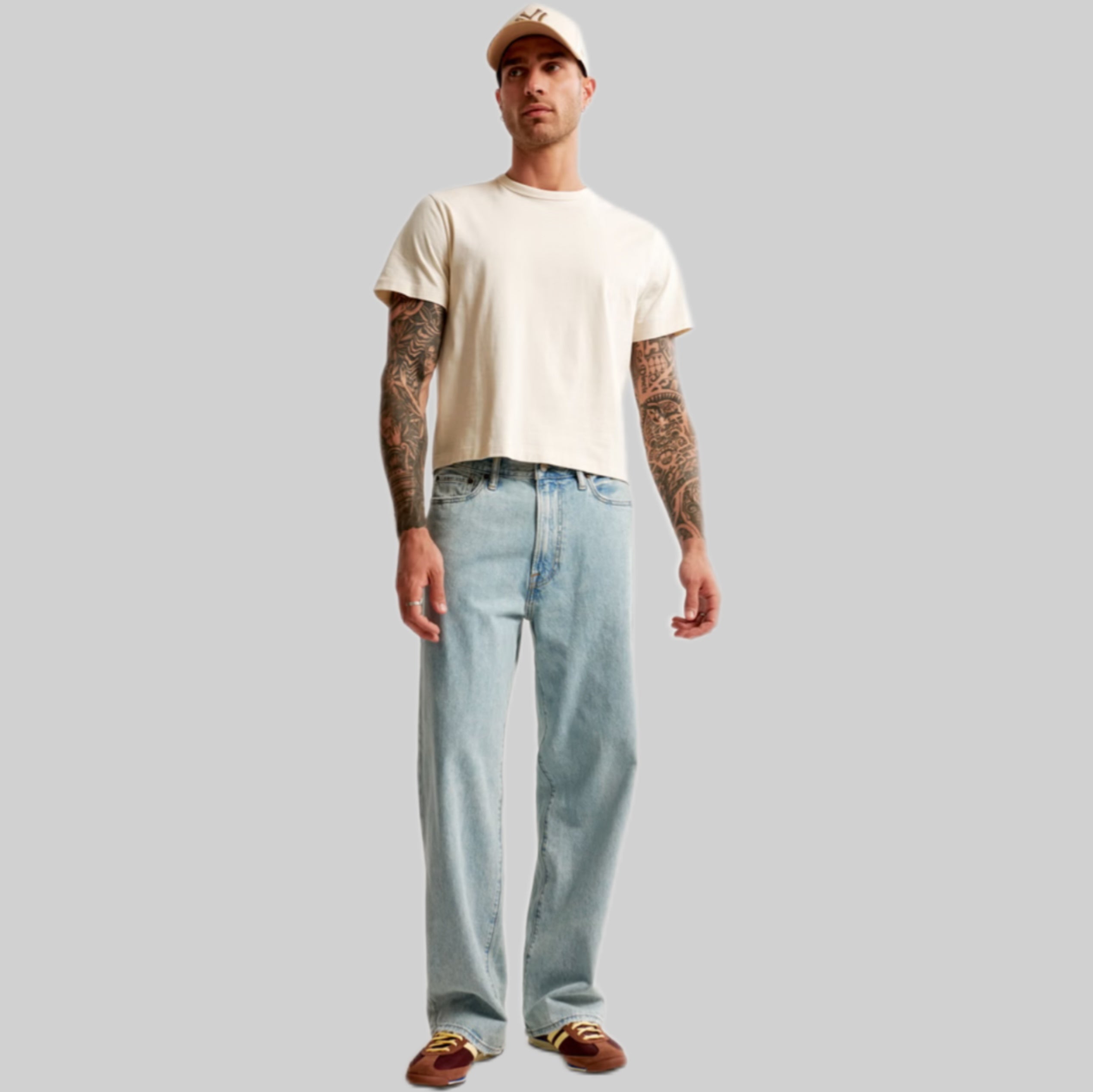 Abercrombie & Fitch jeans, men, frontside, blue, model