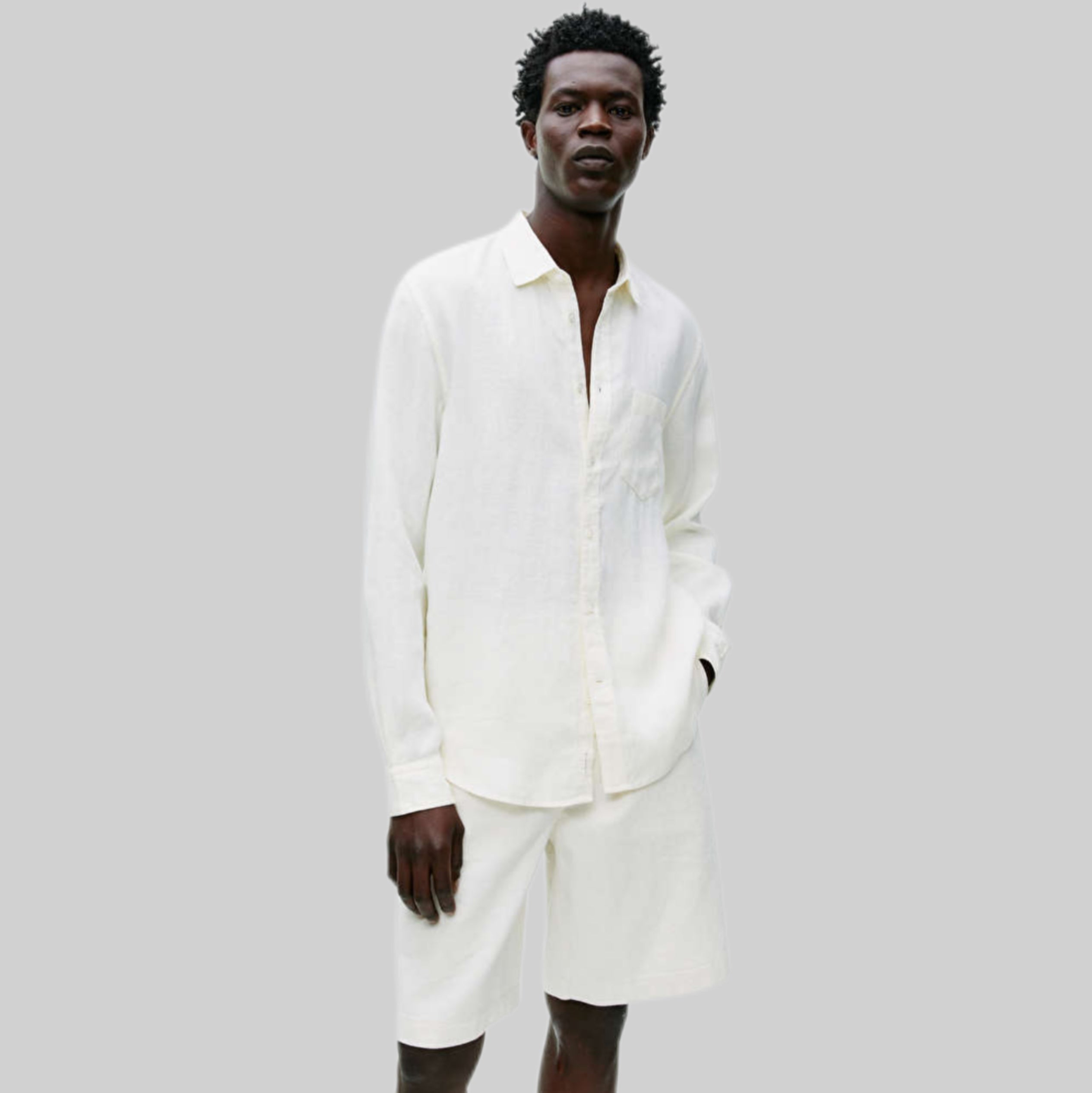 Arket shirt, white, linnen, frontside, men, model