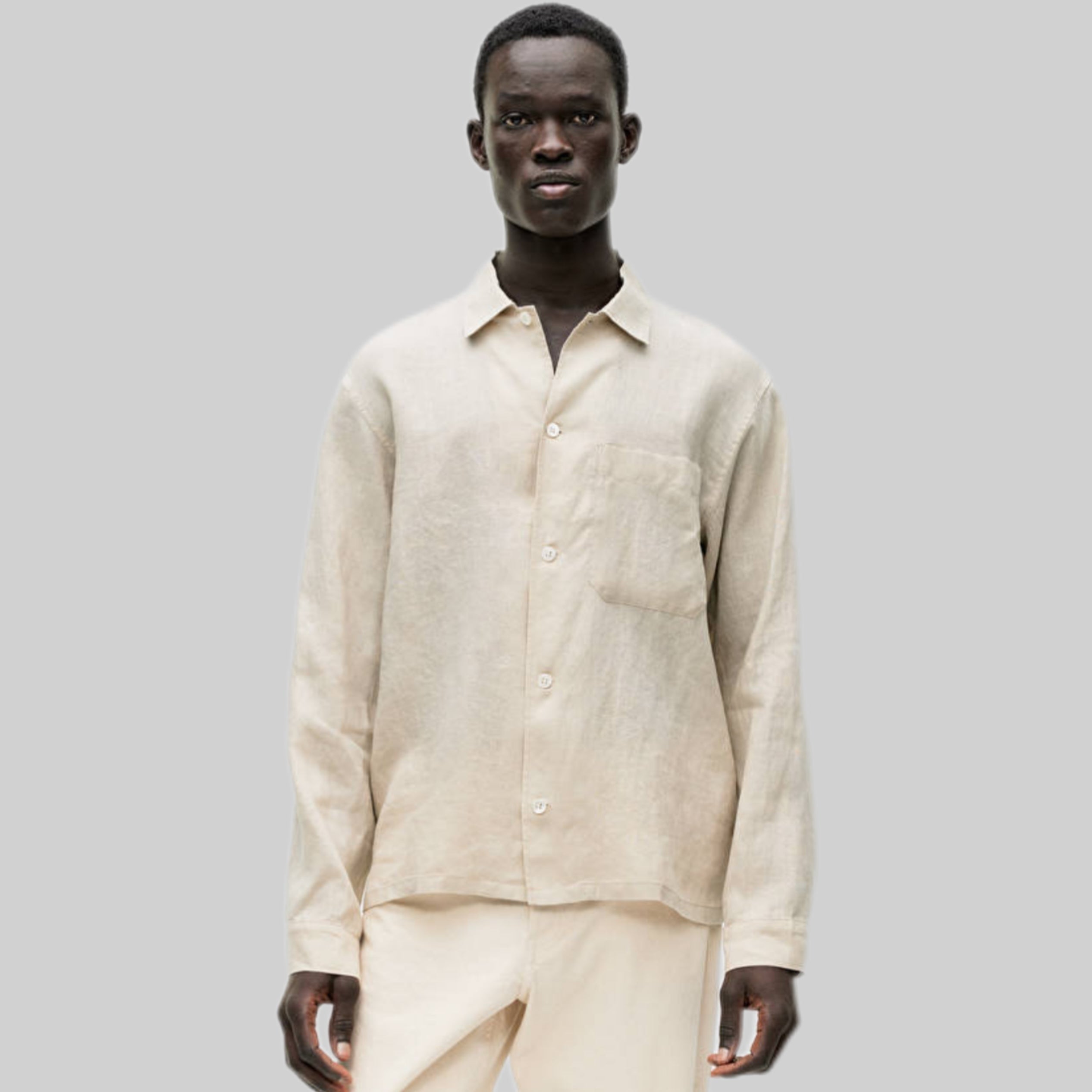 Arket shirt, men, linen, beige, frontside, model