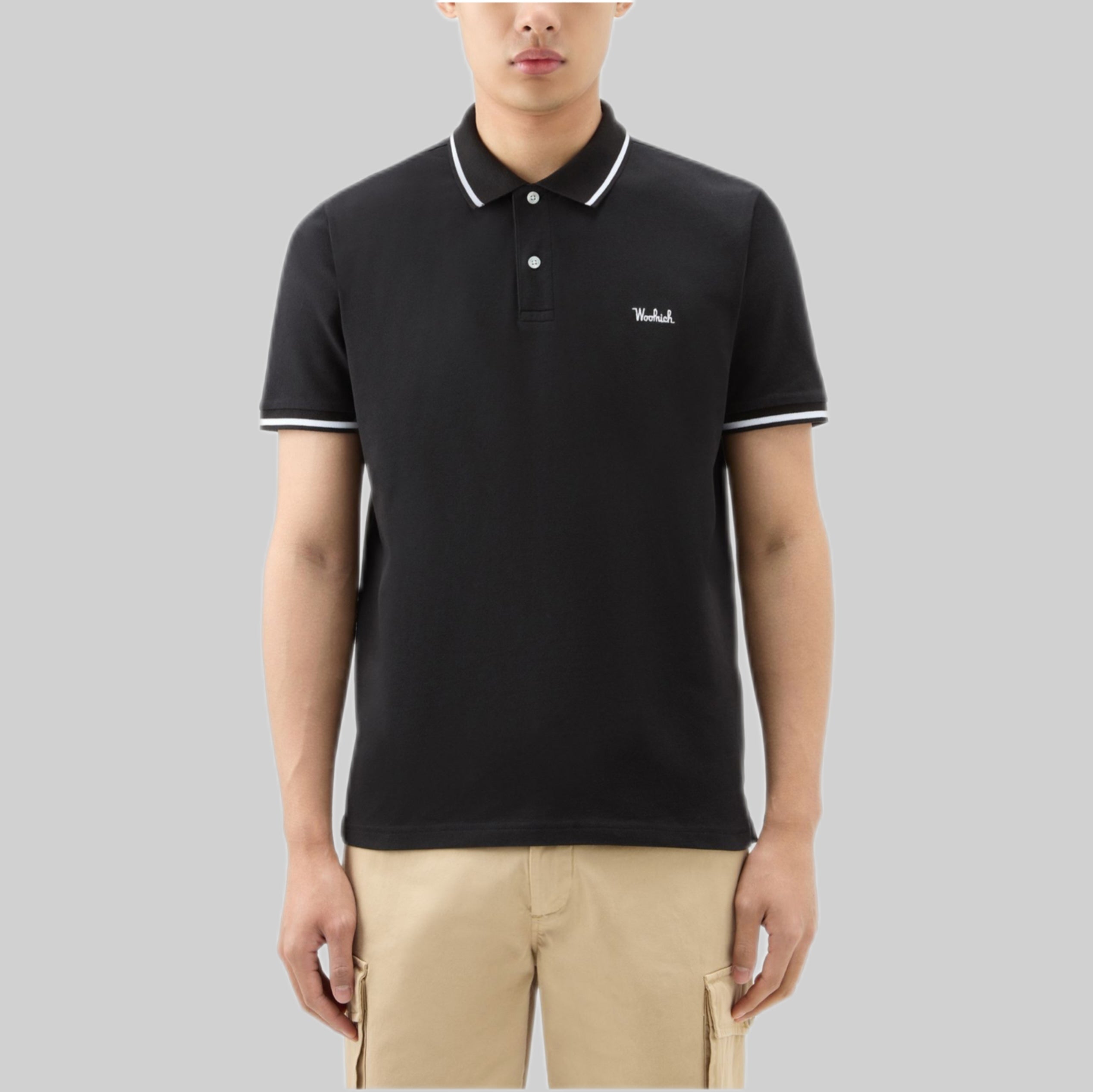 WOOLRICH polo shirt, men, balck, frontside, model