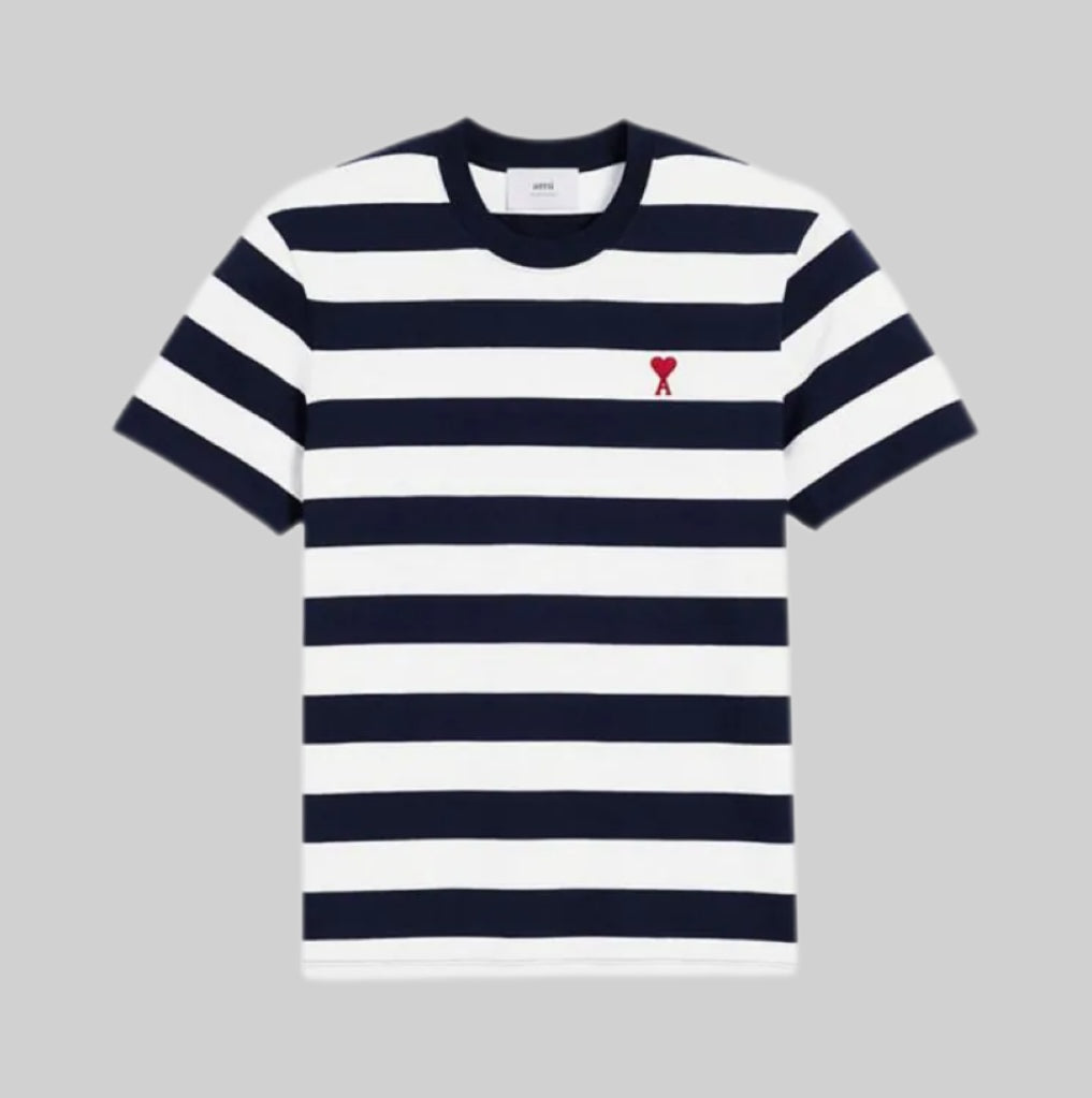 AMI Paris t-shirt, men, frontside, white/black, striped