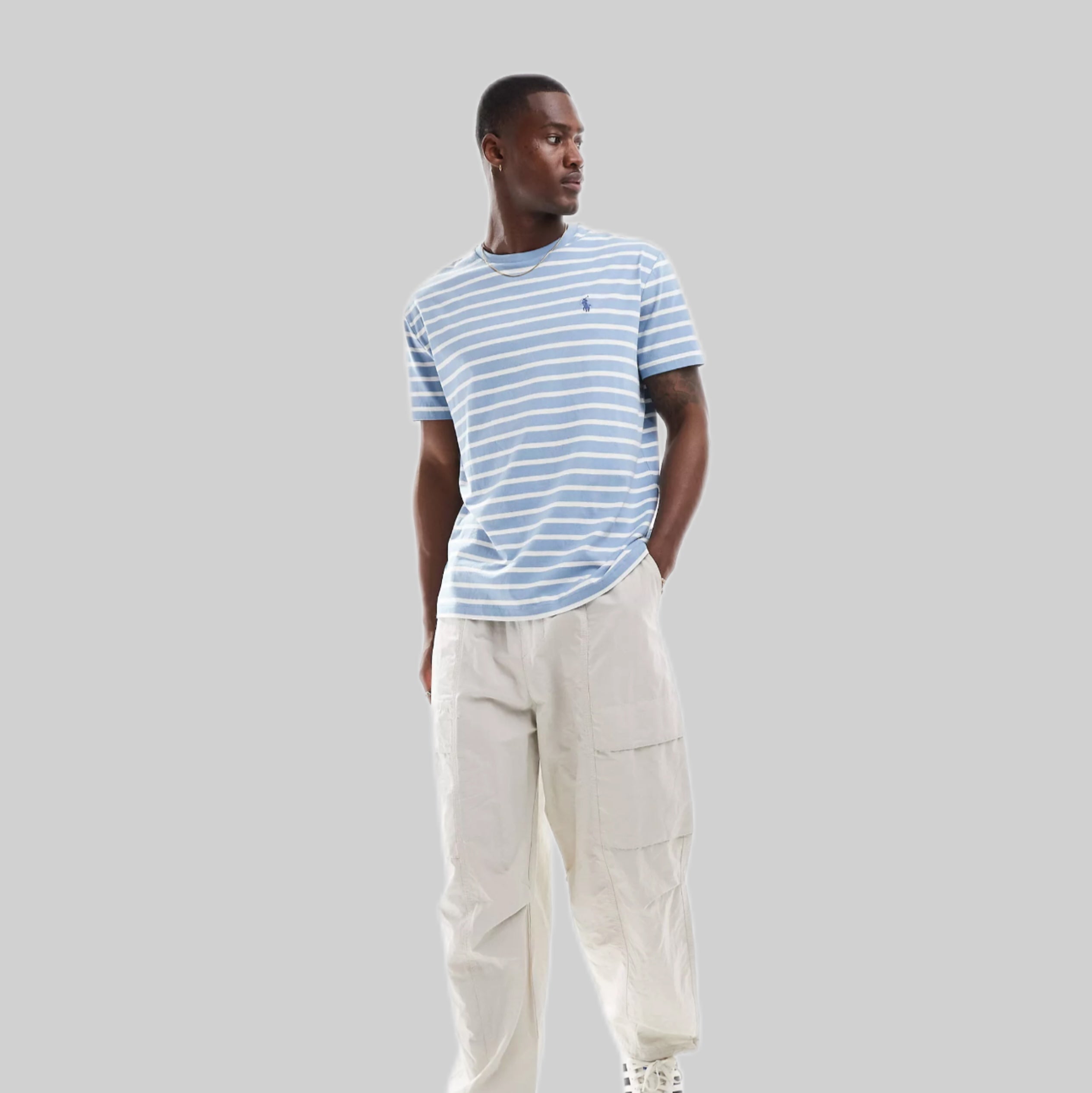 Polo Ralph Lauren t-shirt, frontside, men, blue and white