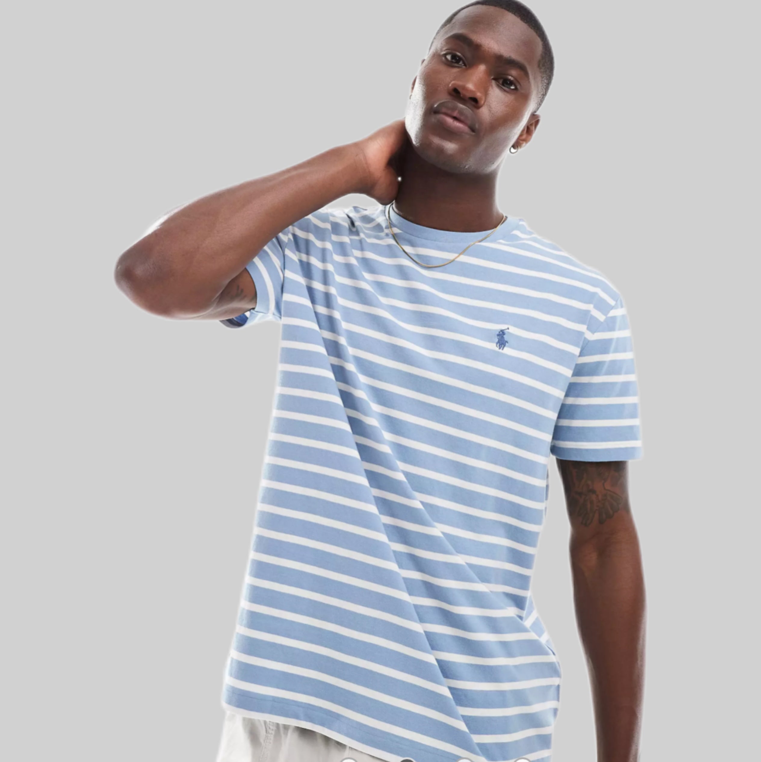 Polo Ralph Lauren t-shirt, frontside, men, blue and white, model