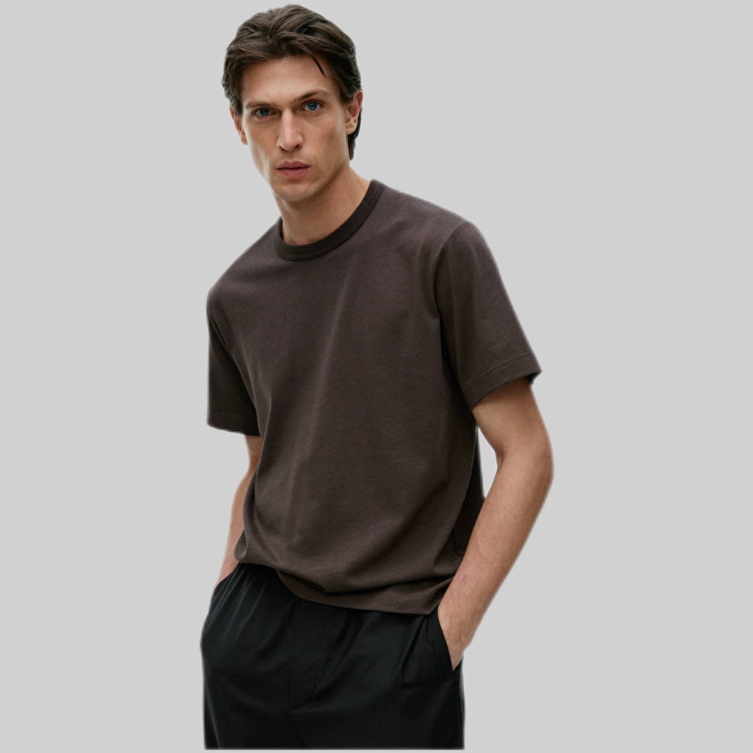 Arket t-shirt, brown, men, frontside, model