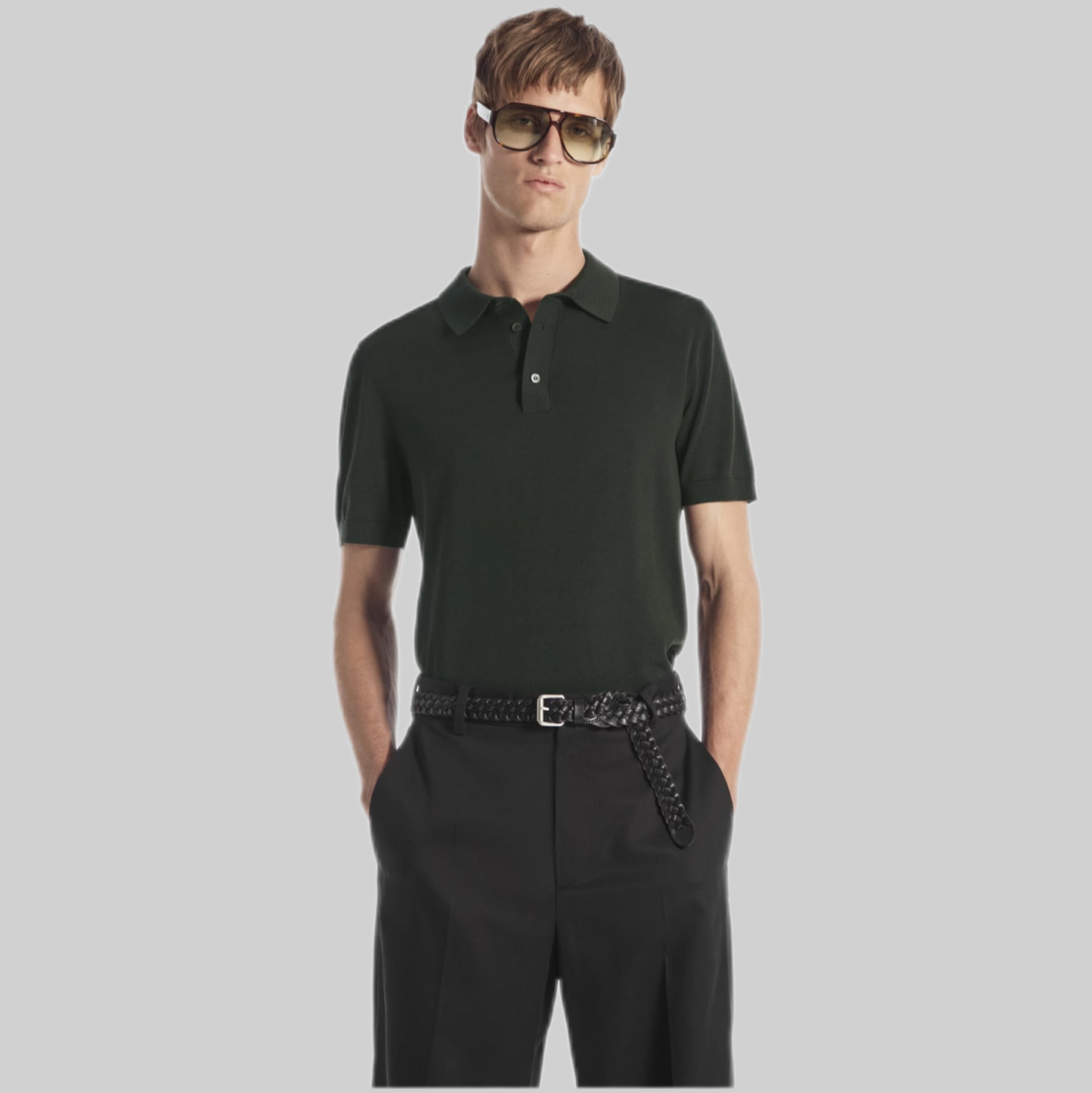 Cos polo shirt, green, men, frontside, model