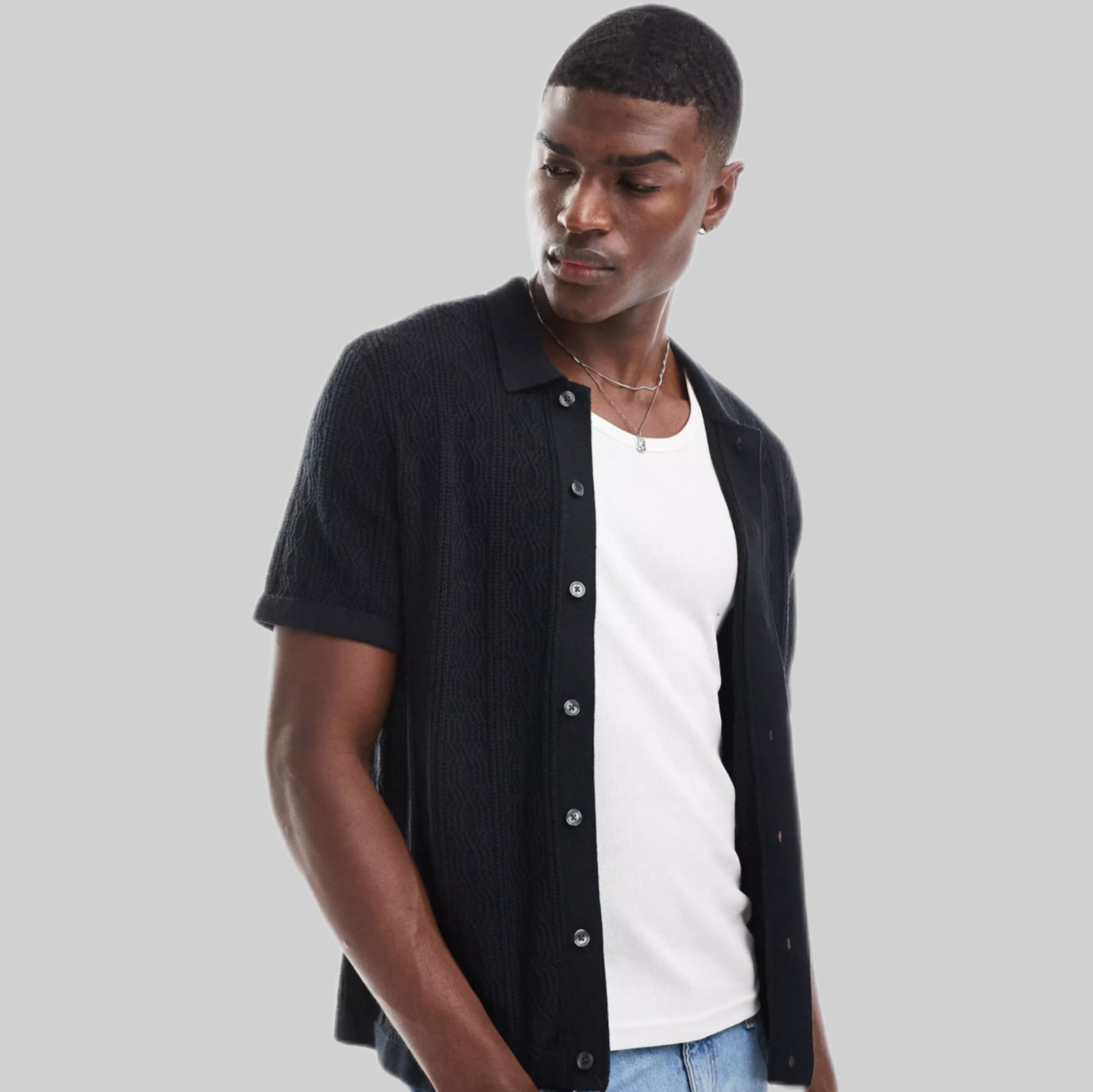 Abercrombie & Fitch shirt, men, frontside, black, model