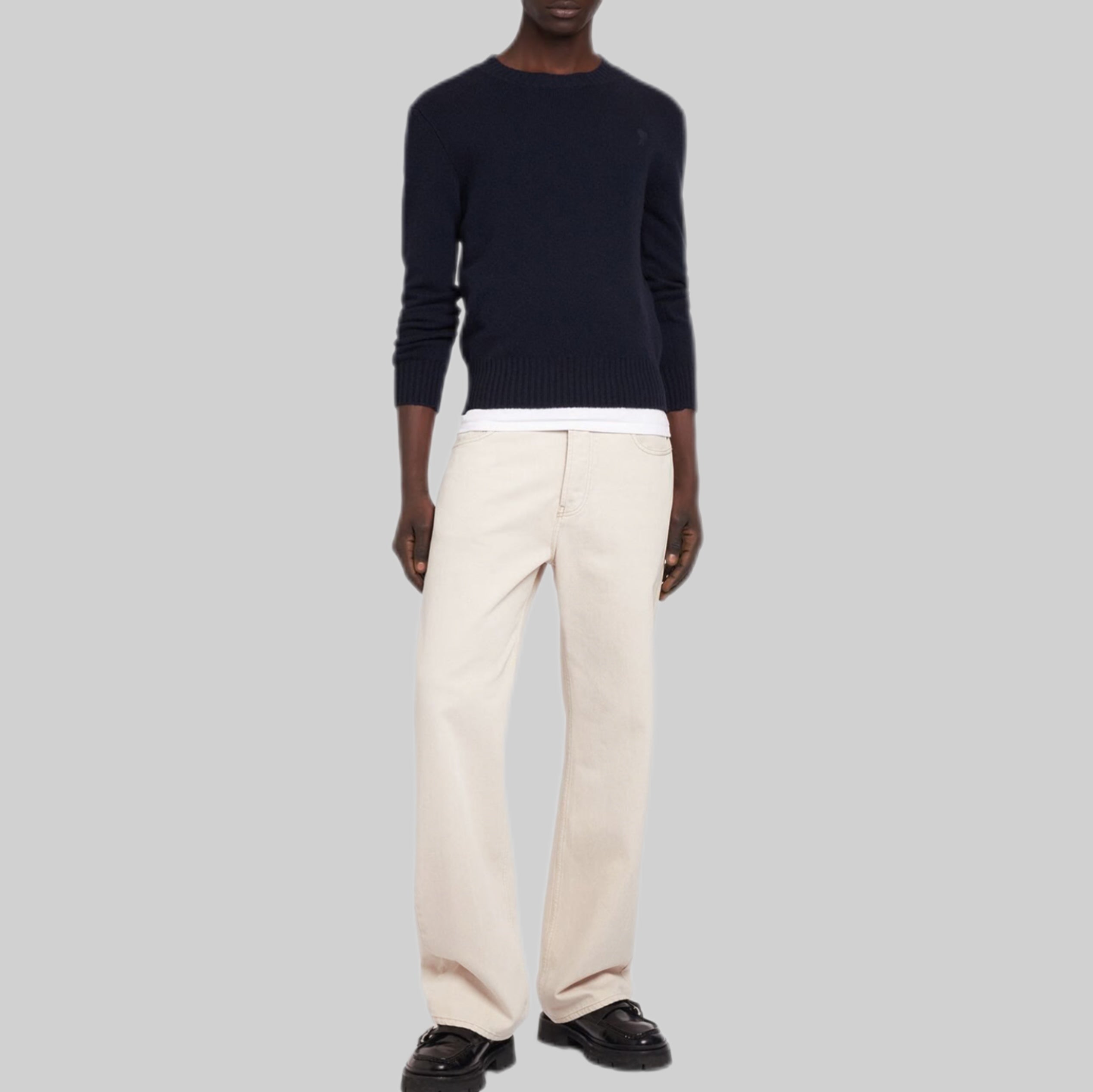 AMI Paris jeans, men, fonrtside, white, model