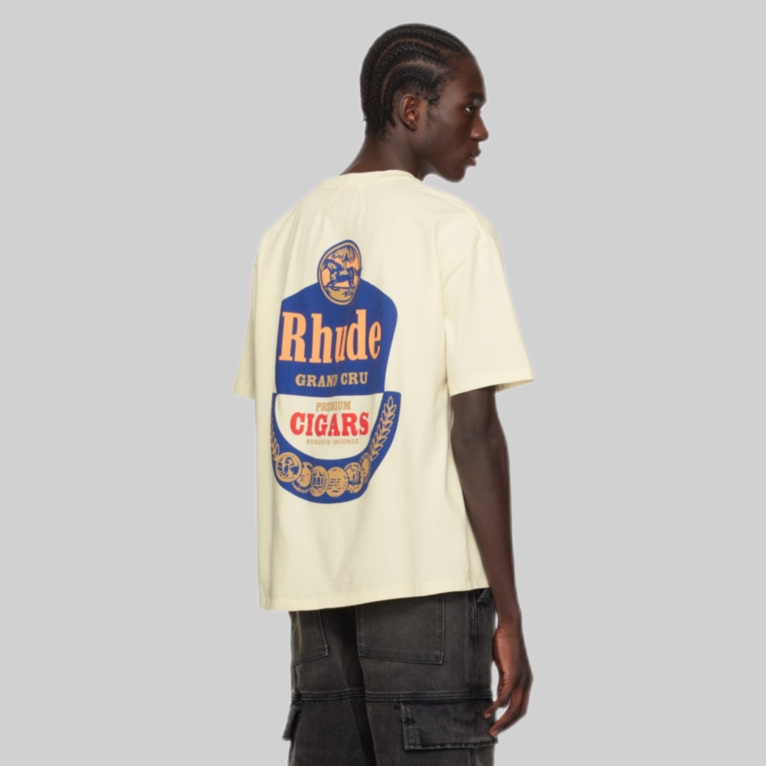 Rhude t-shirt, men, frontside, beige, model