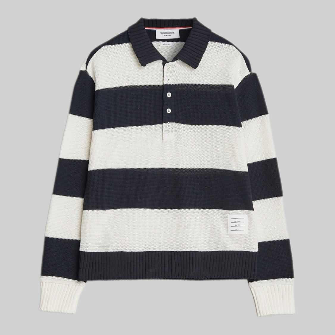 THOM BROWNE knitwear, men, frontside, blue and white