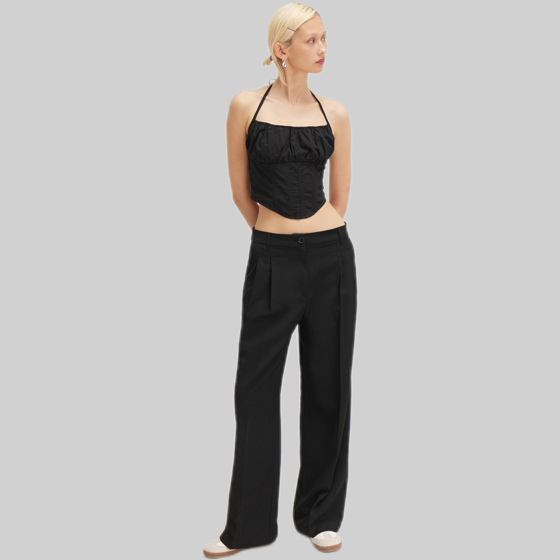 Monki pants, women, frontside, black, model