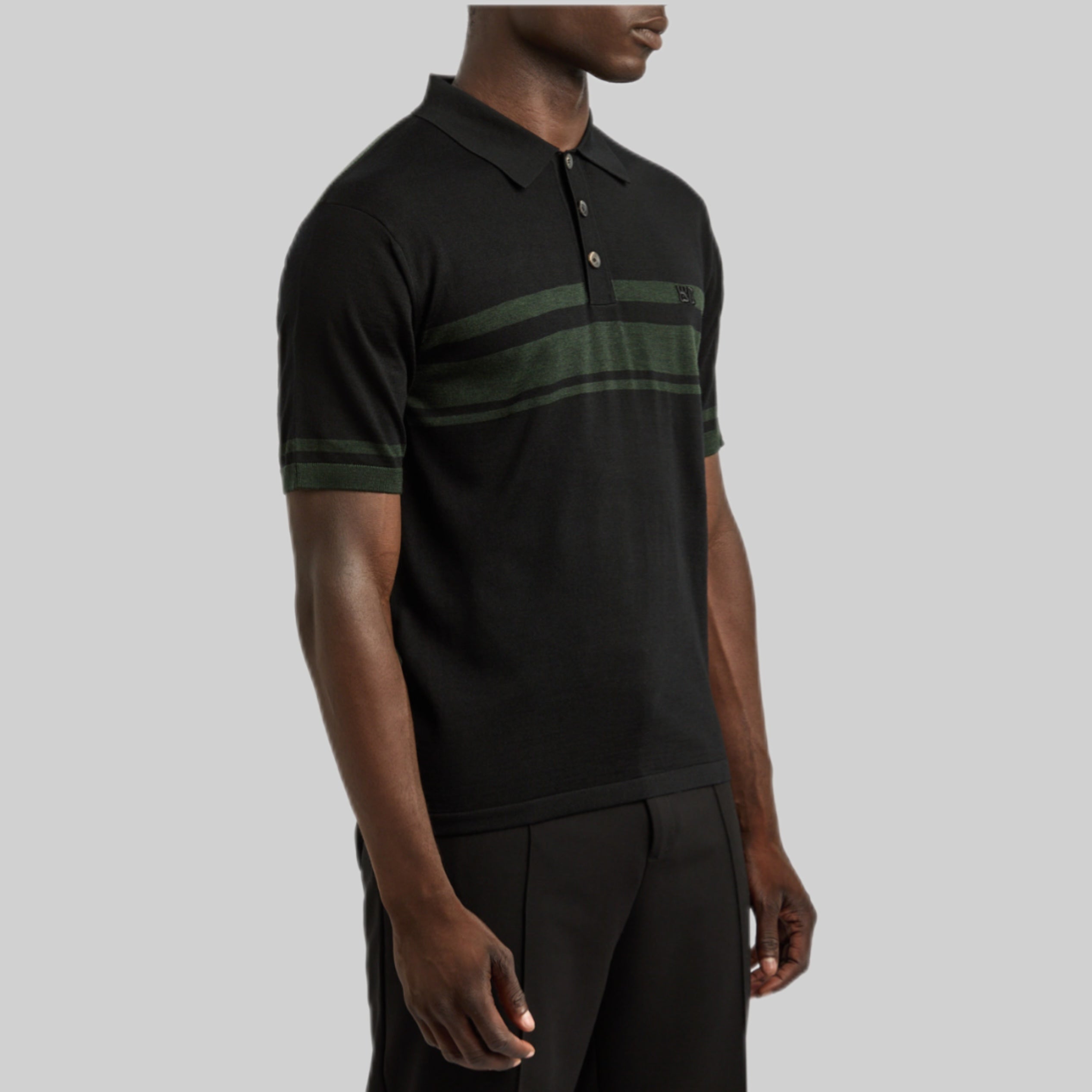 WALES BONNER polo shirt, men, frontside, green, model