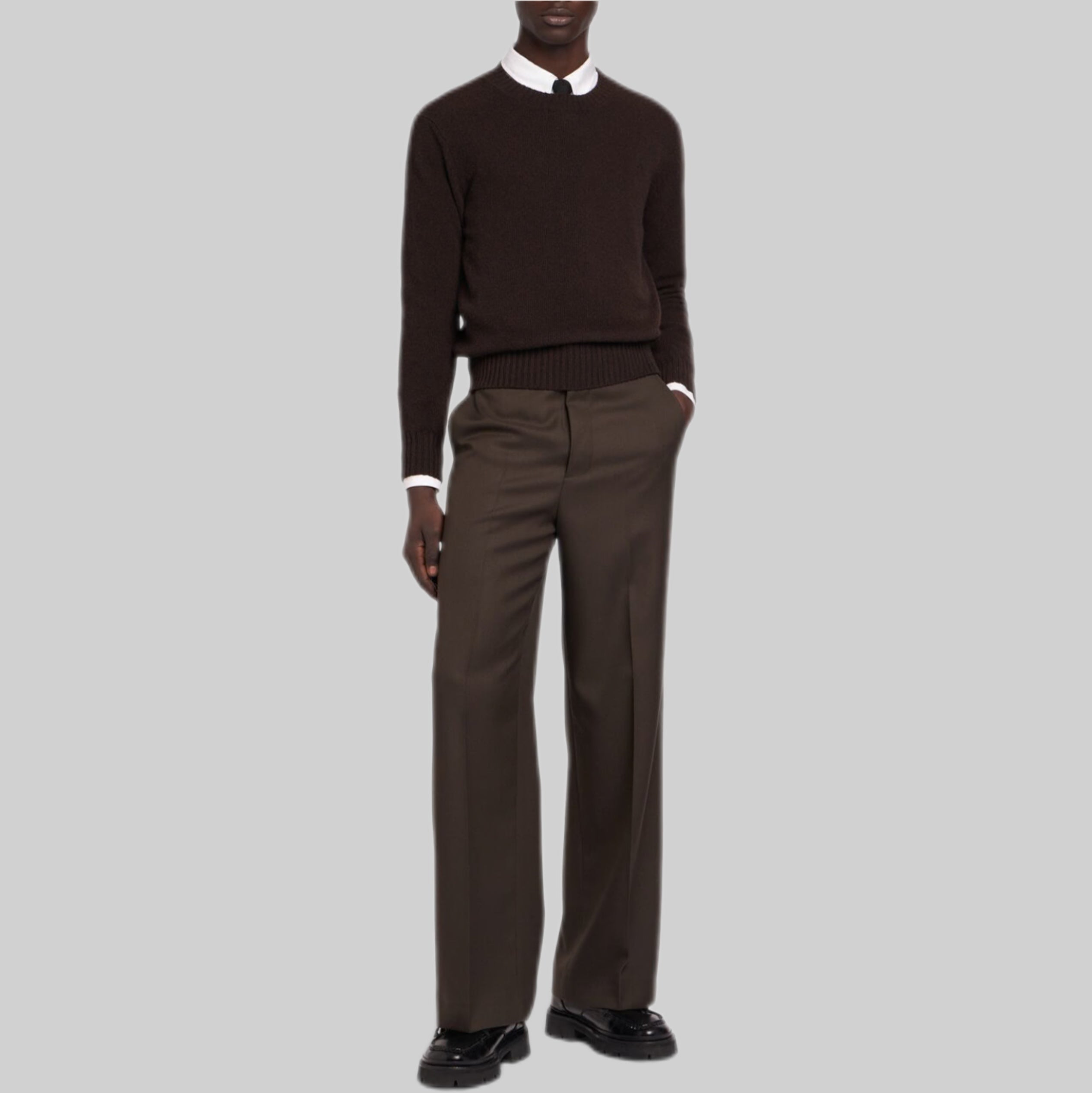 AMI Paris knitwear, brown, men, frontside, model