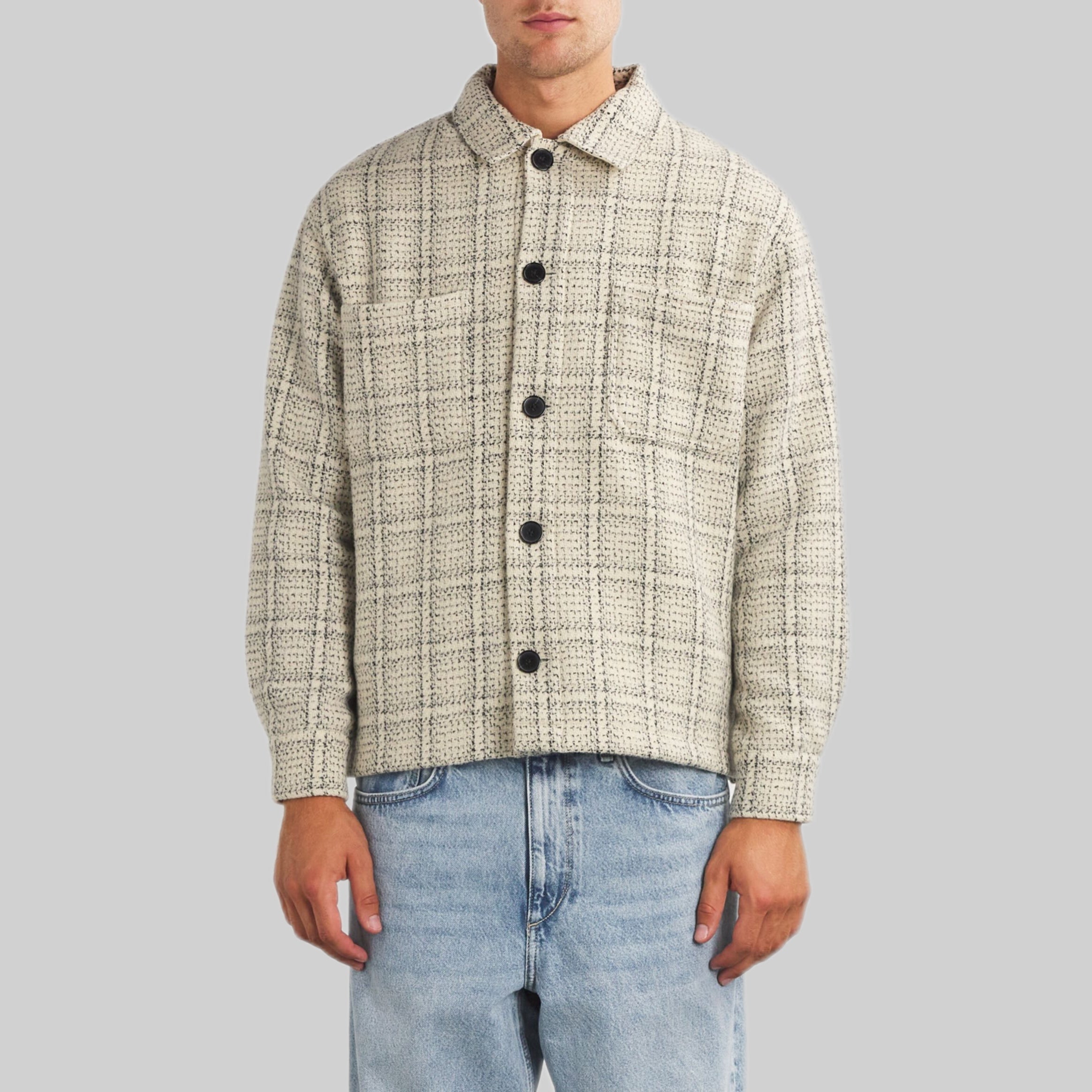 FRAME overshirt, men, frontside, beige, model