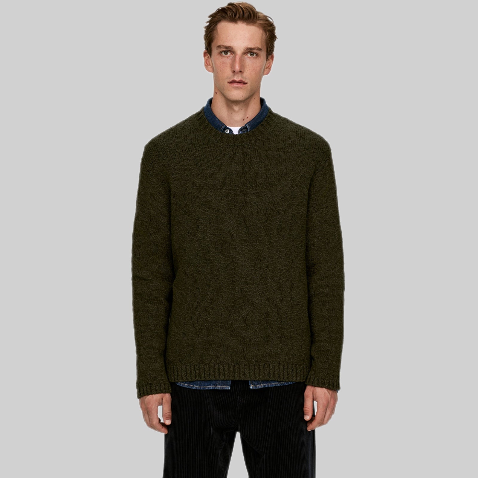 Arket knitwear, dark green, men, frontside, model