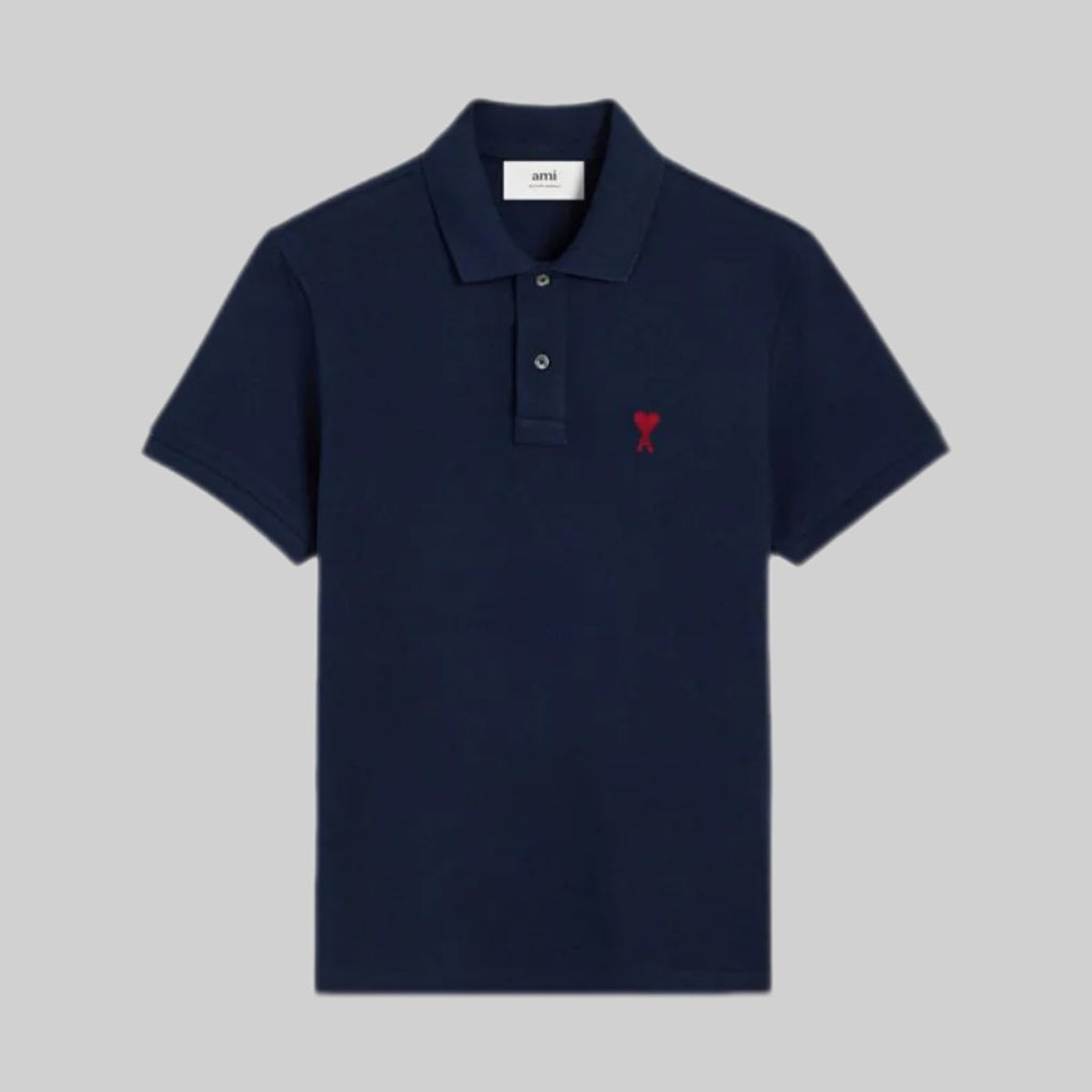 Ami Paris polo shirt, men, frontside, navy