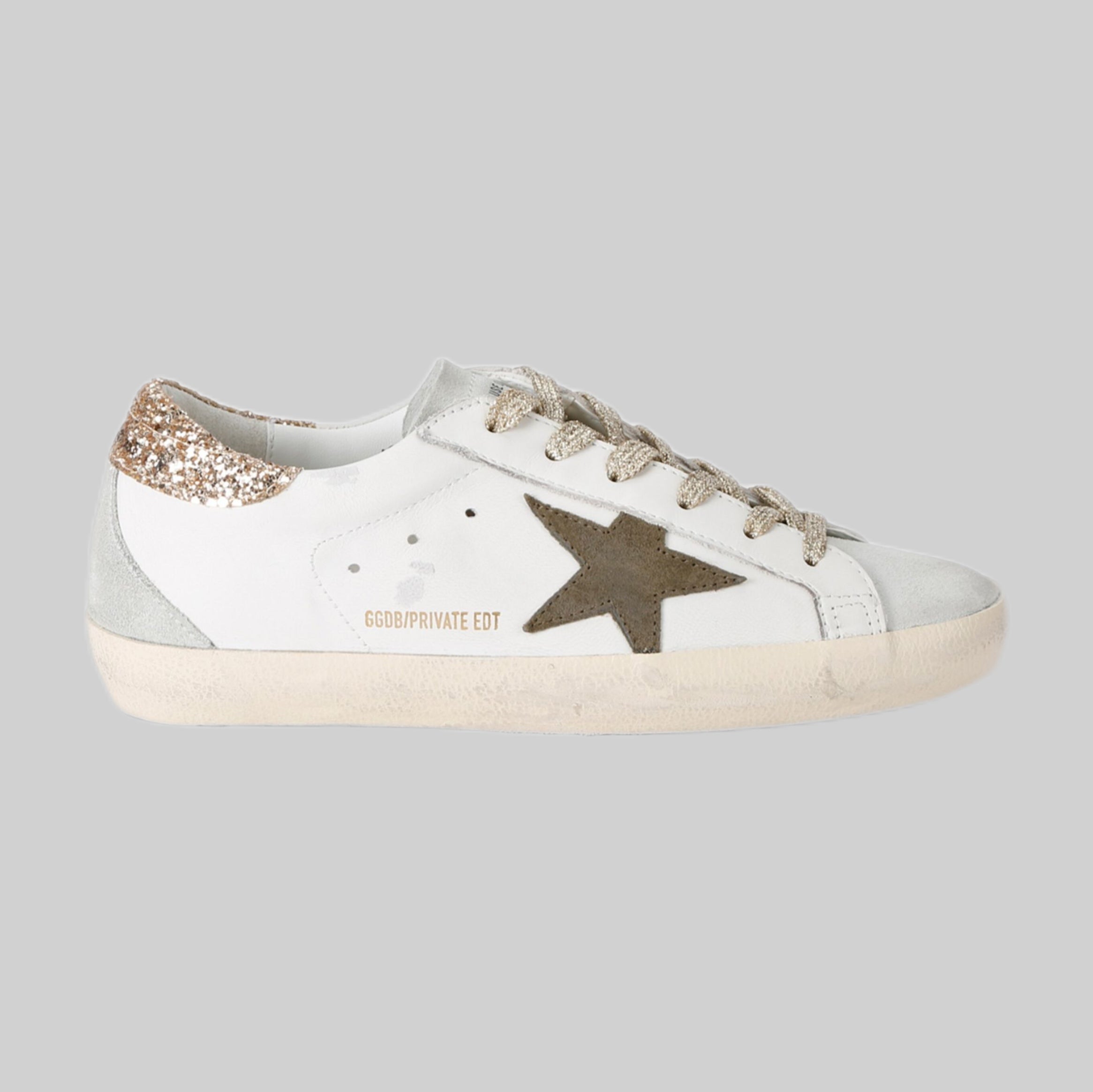 Golden Goose sneakers, women, frontside, white and glitter