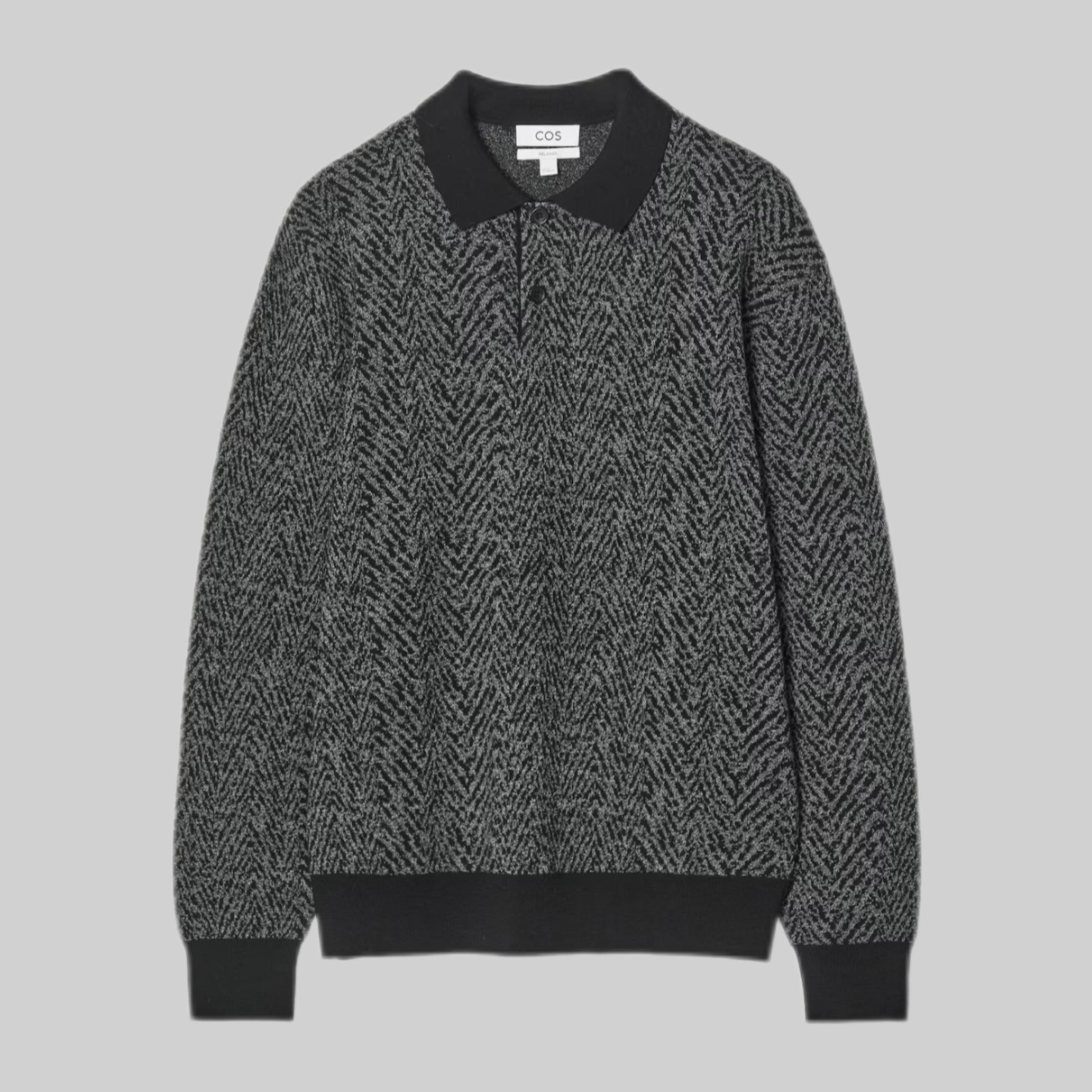 COS Herringbone Wool Polo Shirt Black 