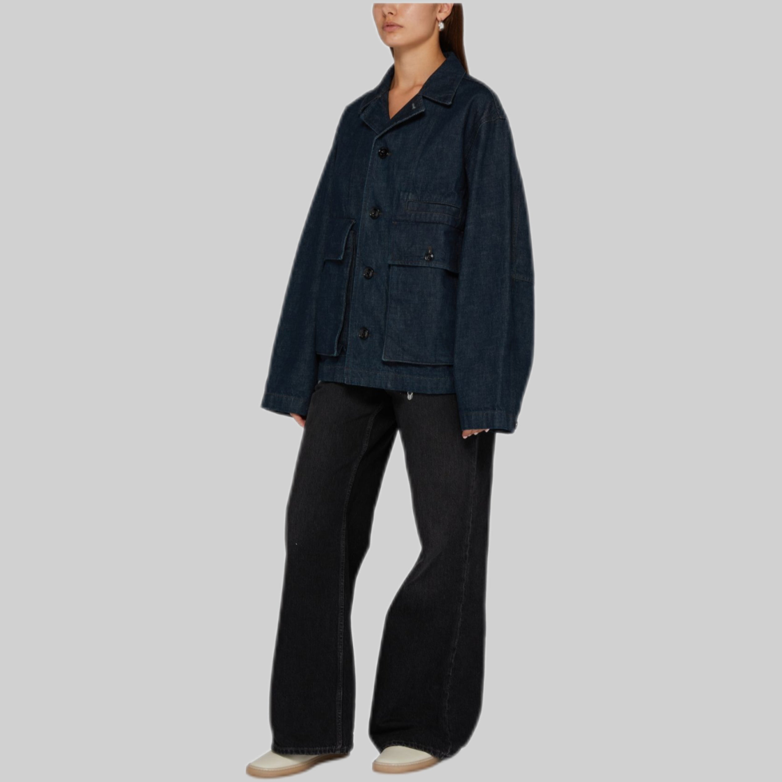 LEMAIRE jacket, women, frontside, blue, model