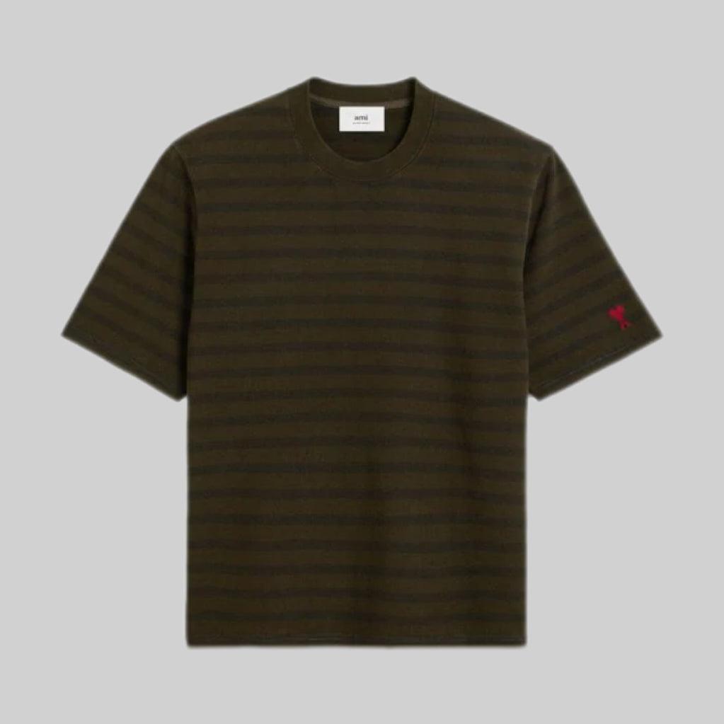 ami paris t-shirt, men, frontside, striped, brown and black