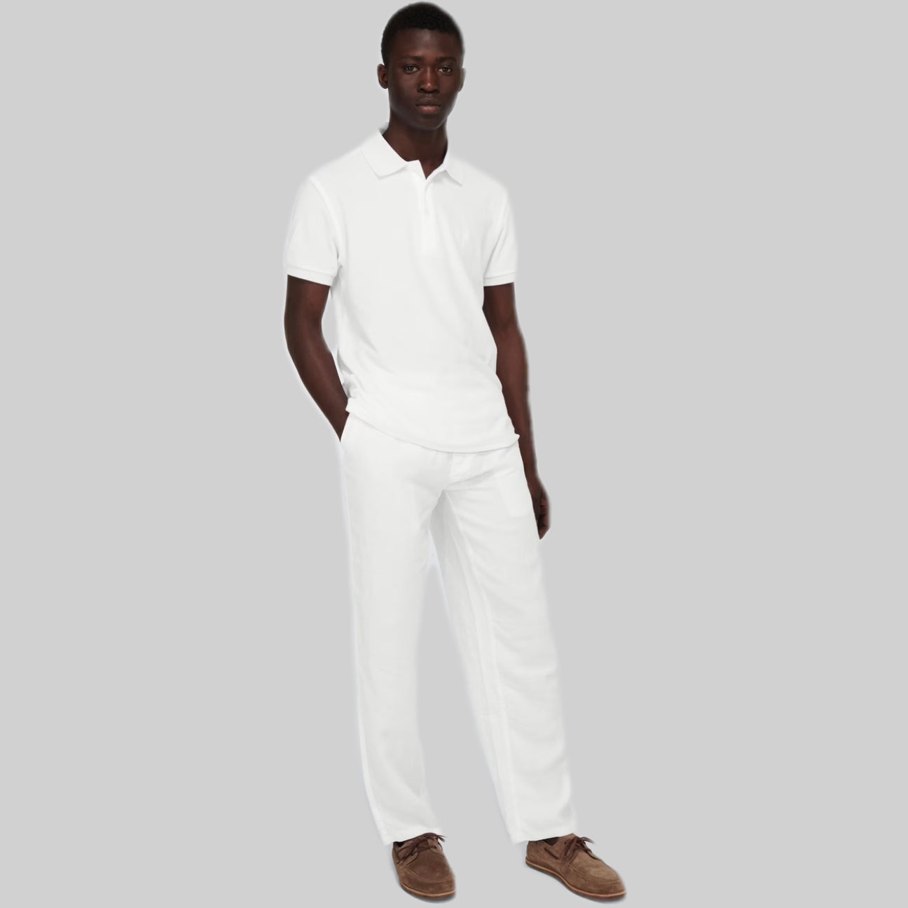 Vilebrequin linen pants, men, white, frontside, model