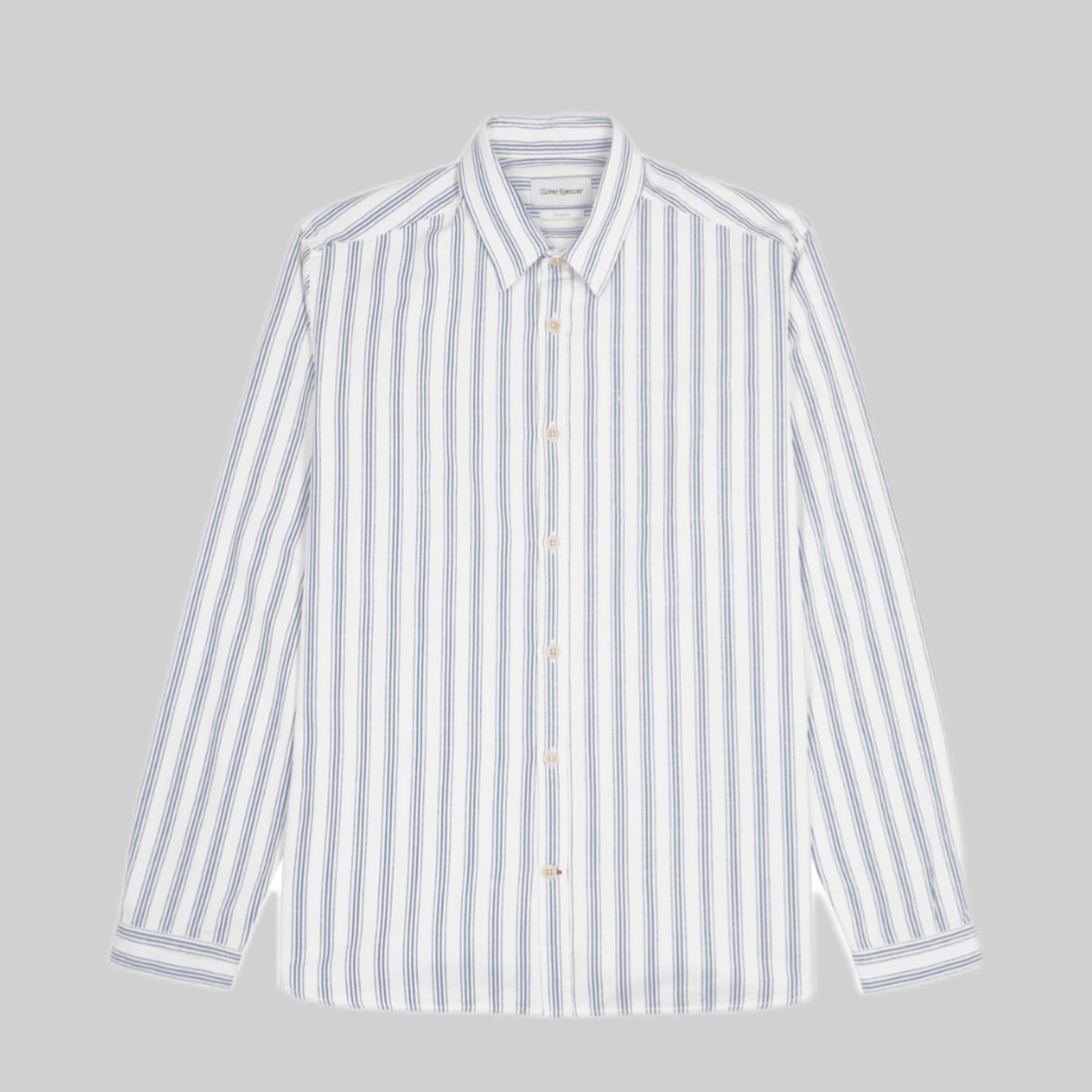 OLIVER SPENCER shirt, men, striped, white, frontsdie