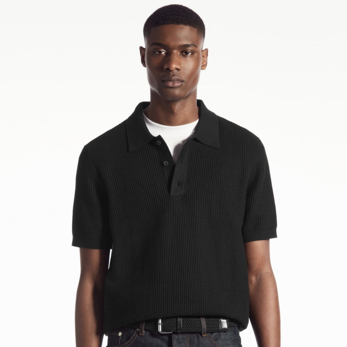 Cos polo shirt, men, black, front model