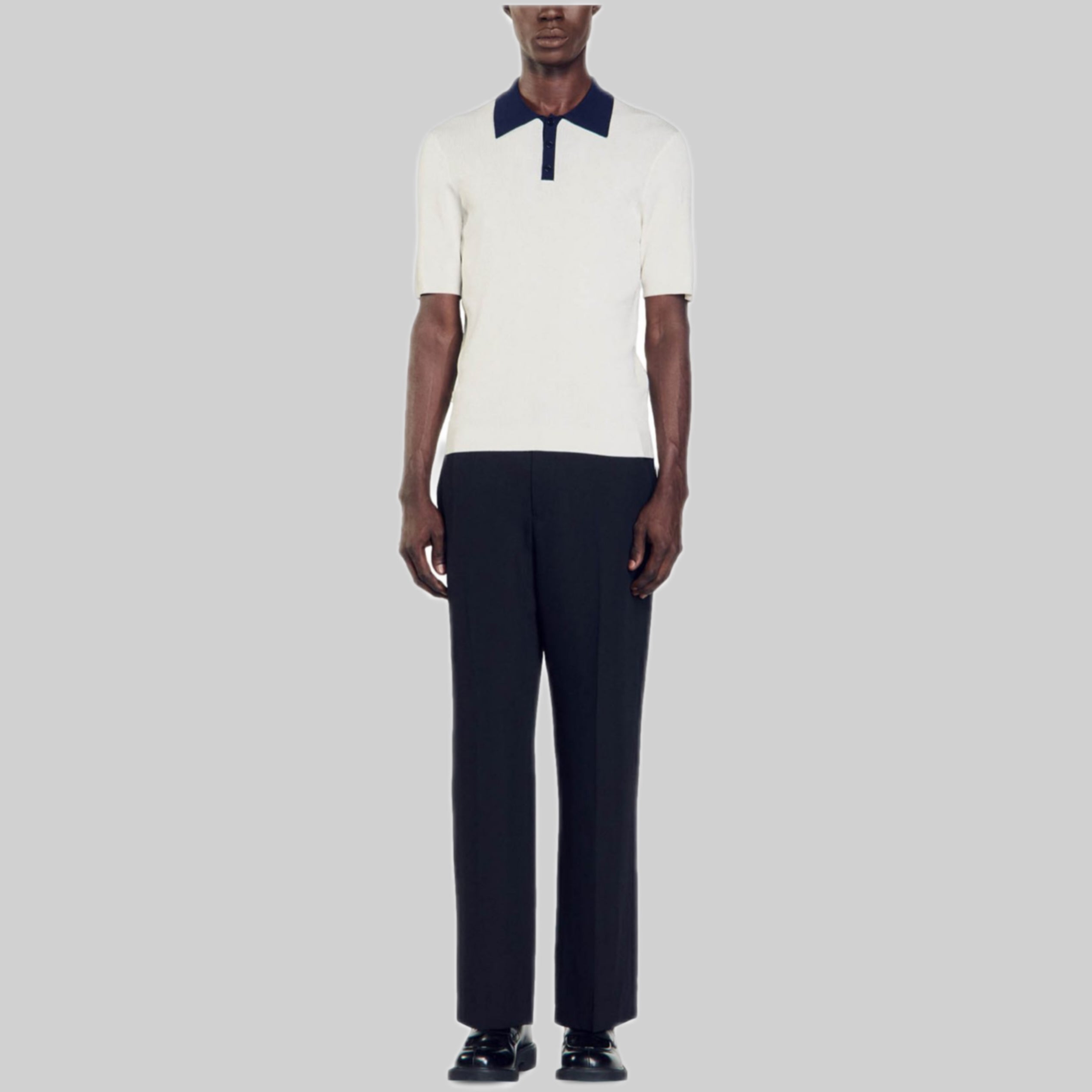 SANDRO polo shirt, men, white, frontside, model