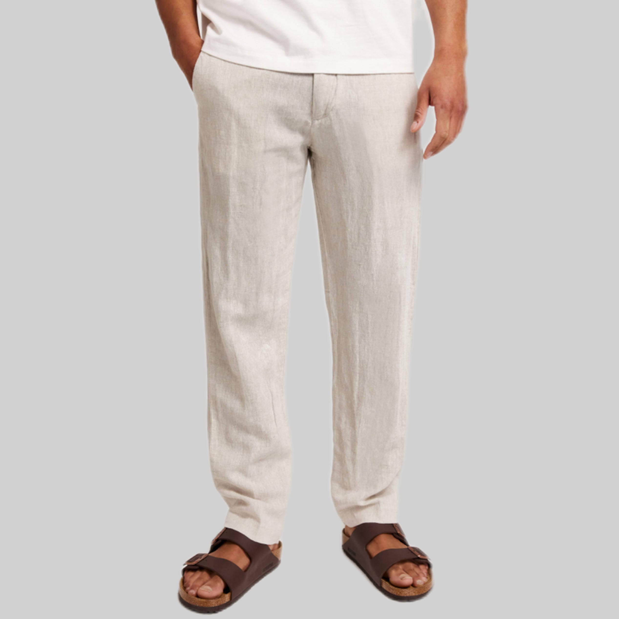 SELECTED HOMME linen pants, men, frontside, beige, model