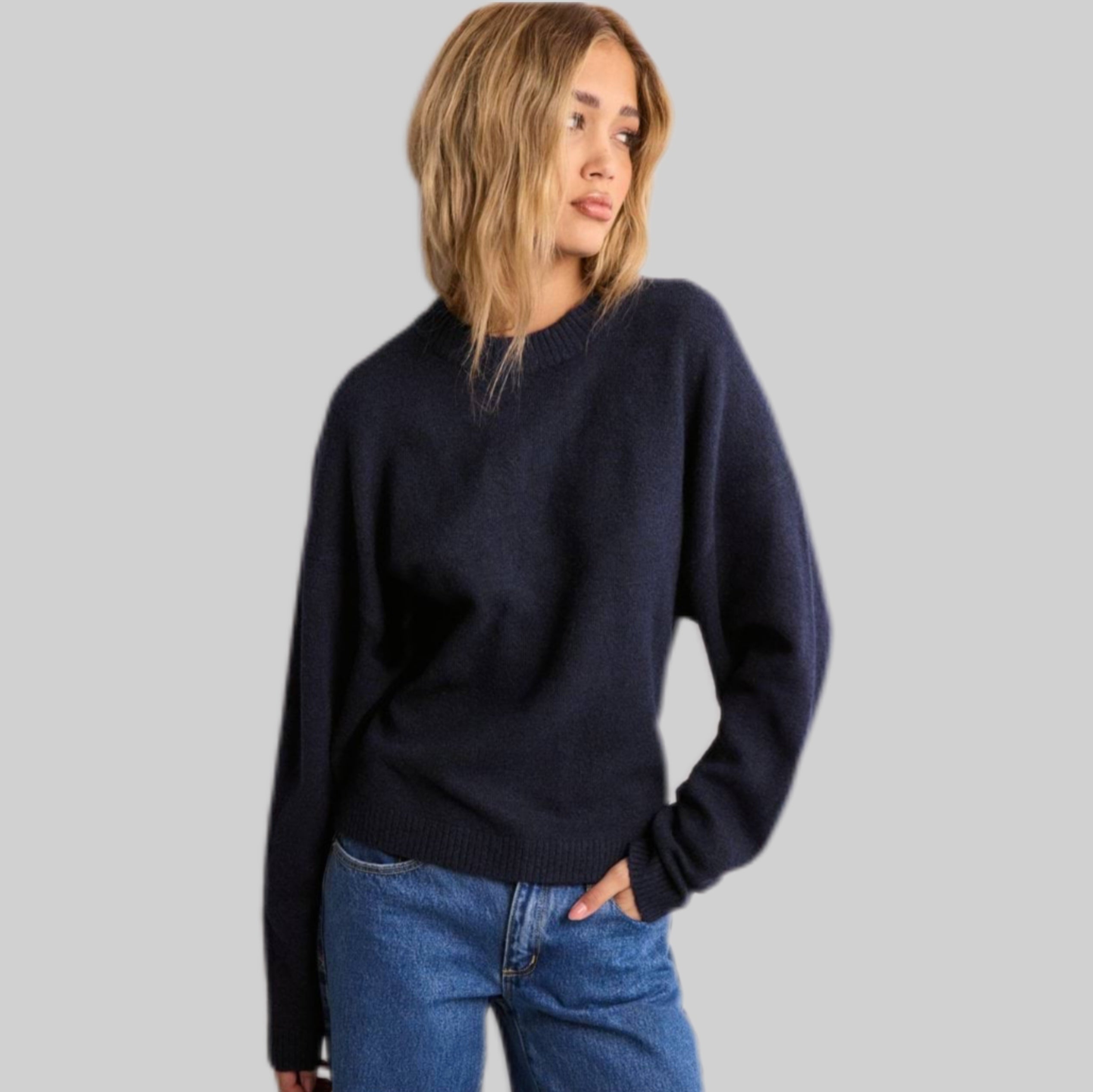 Sleeve Focus Knit Sweater - Dark Blue