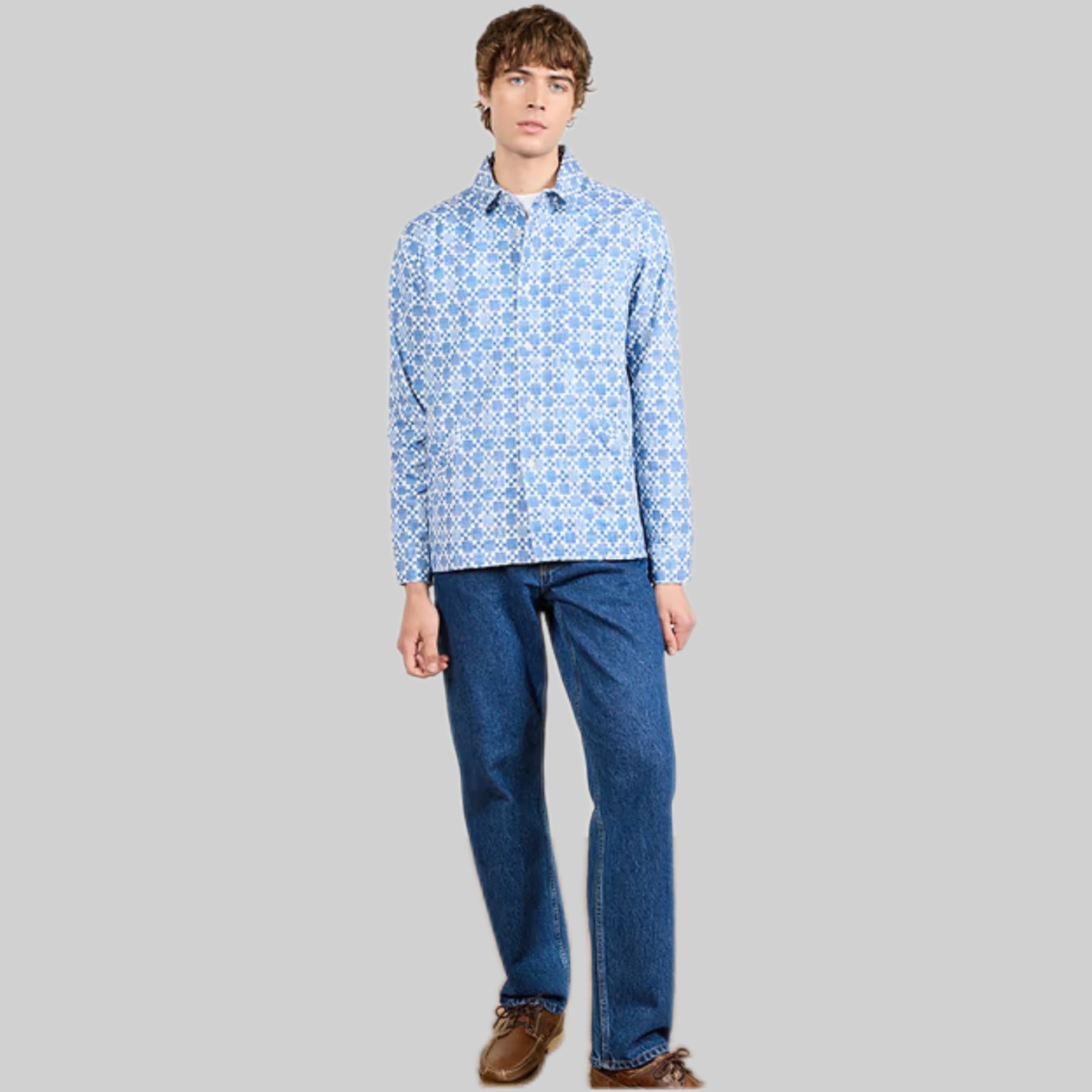 Moquette Grid Long Sleeve Shirt Blue Cotton