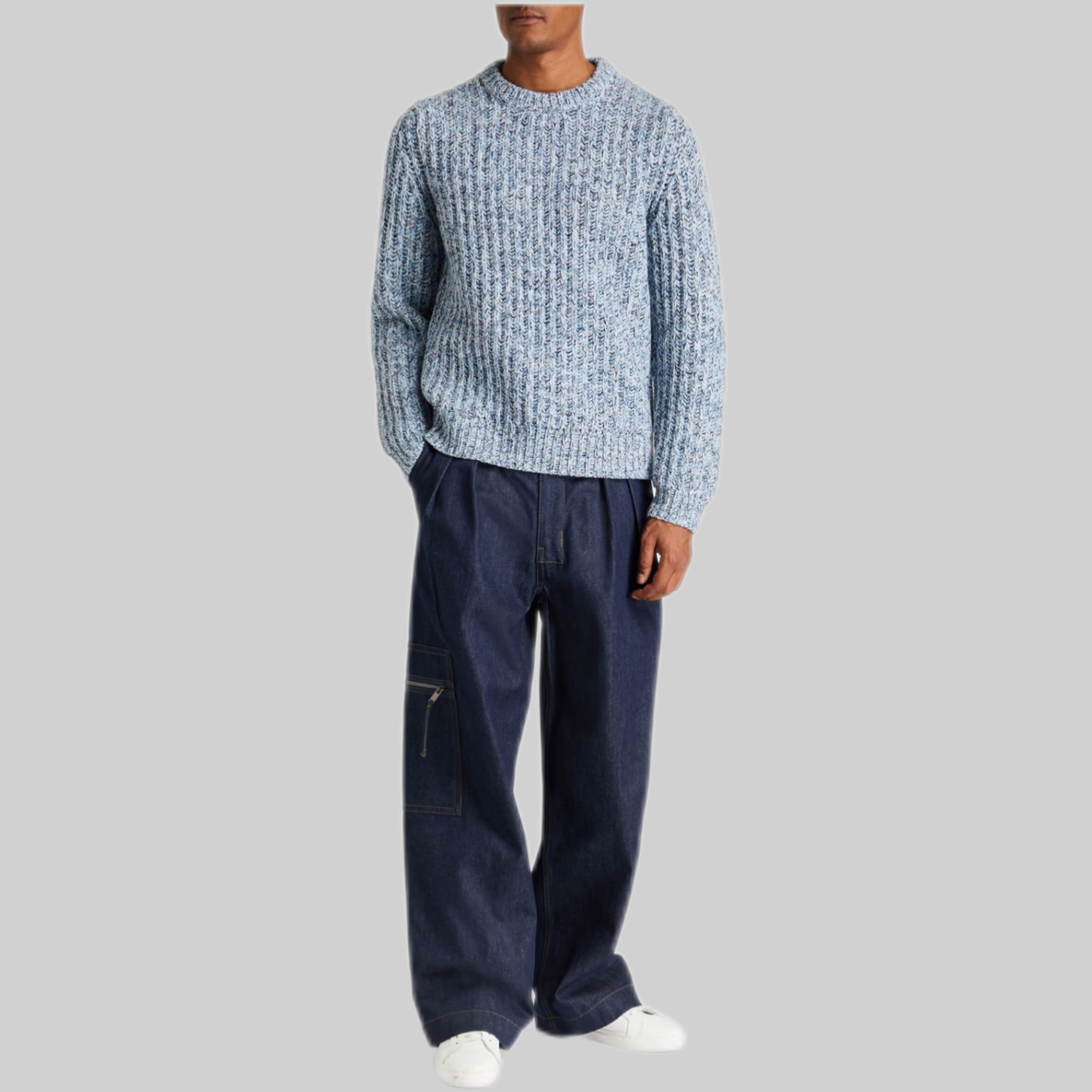 Ribbed Wool-Blend Sweater - Light Blue